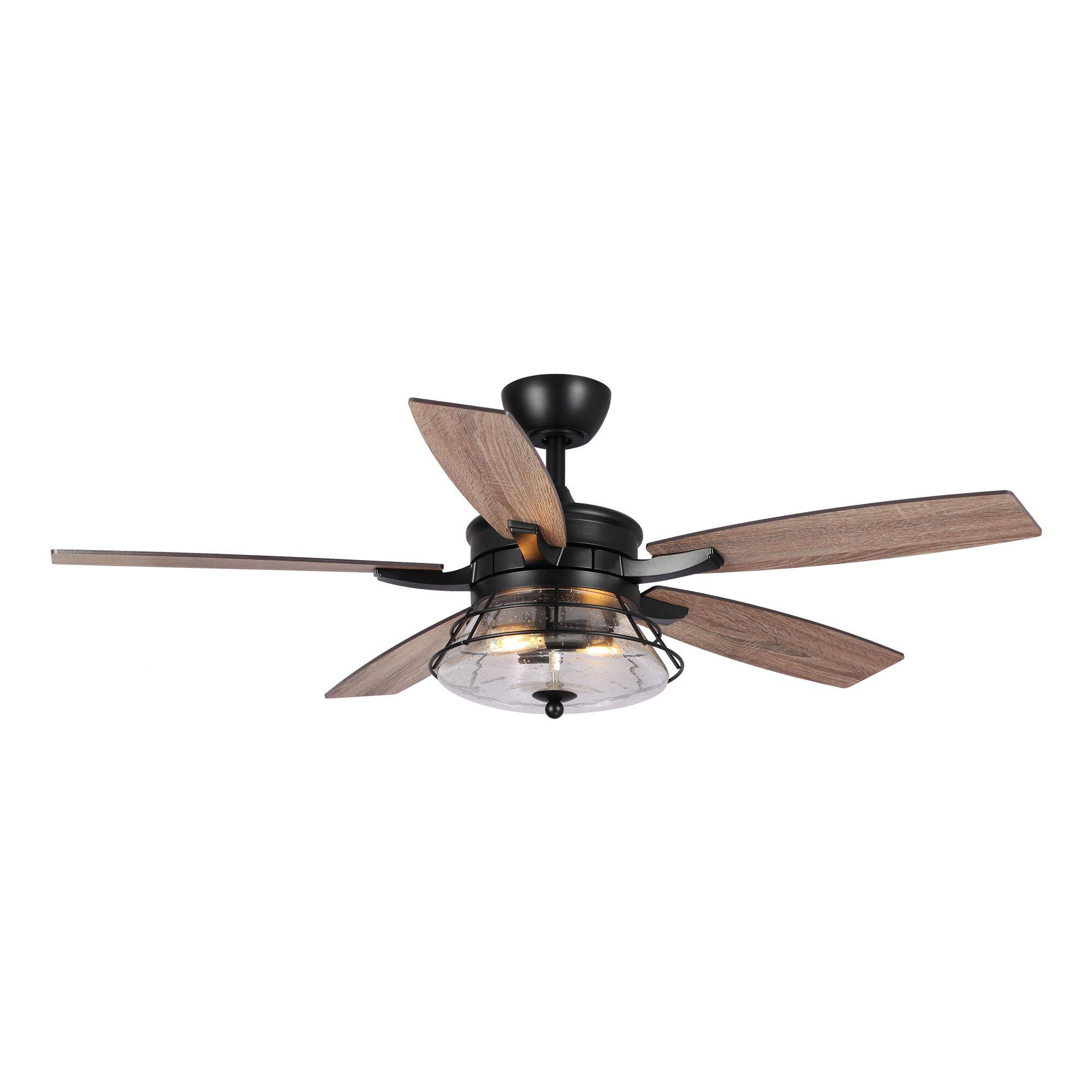 Alt View 5. Parrot Uncle - 52" Seeded Glass Black Industrial Indoor Ceiling Fan with Remote and Light Kit - Black.