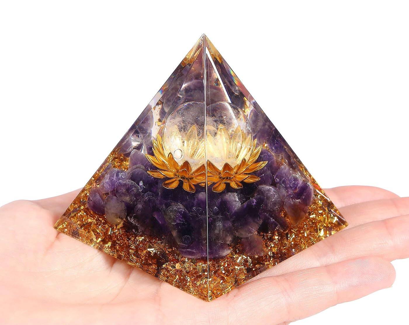Alt View 1. Alchemy Casas - Amethyst Orgone Pyramid Energy Generator Healing Crystal Decor Gift - D-green Aventurine.