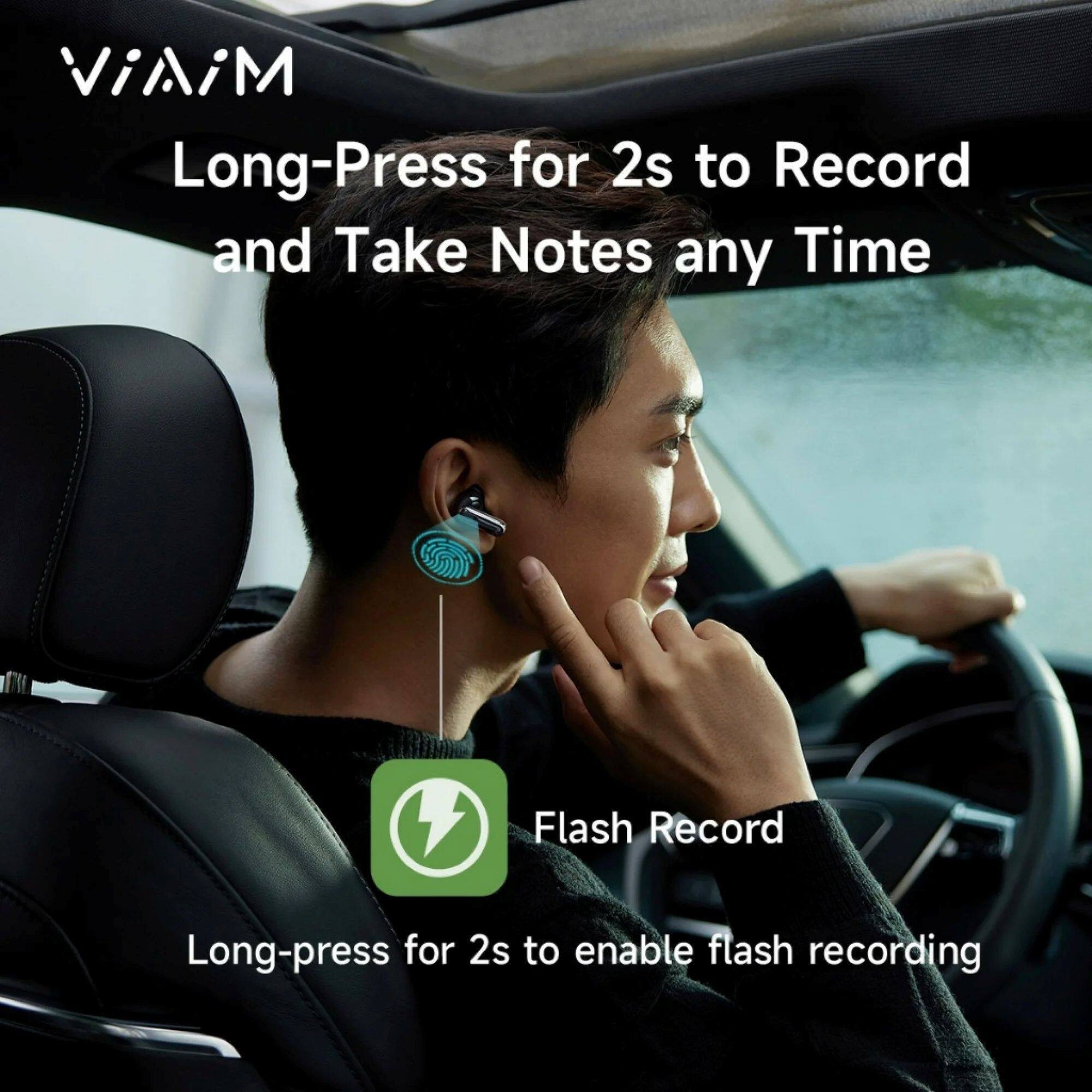 Sure, here is the corrected and grouped text from the image:

---

**ViAiM**

- Long-Press for 2s to Record and Take Notes any Time

- Flash Record
  - Long-press for 2s to enable flash recording

---