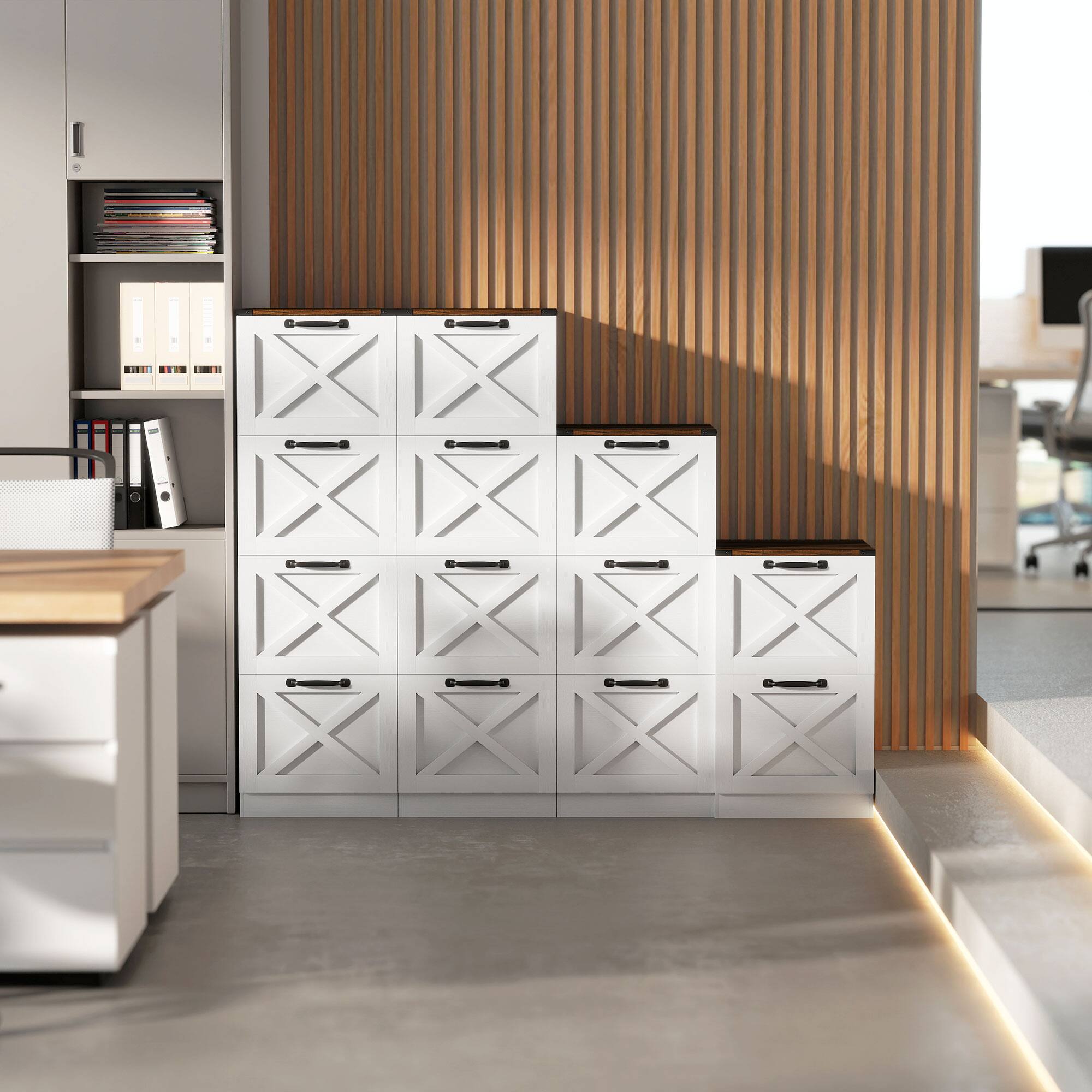 Alt View 8. Homcom - Storage Drawers Farmhouse X Pattern Printer Stand Fits Letter Files 4 Drawers - White.