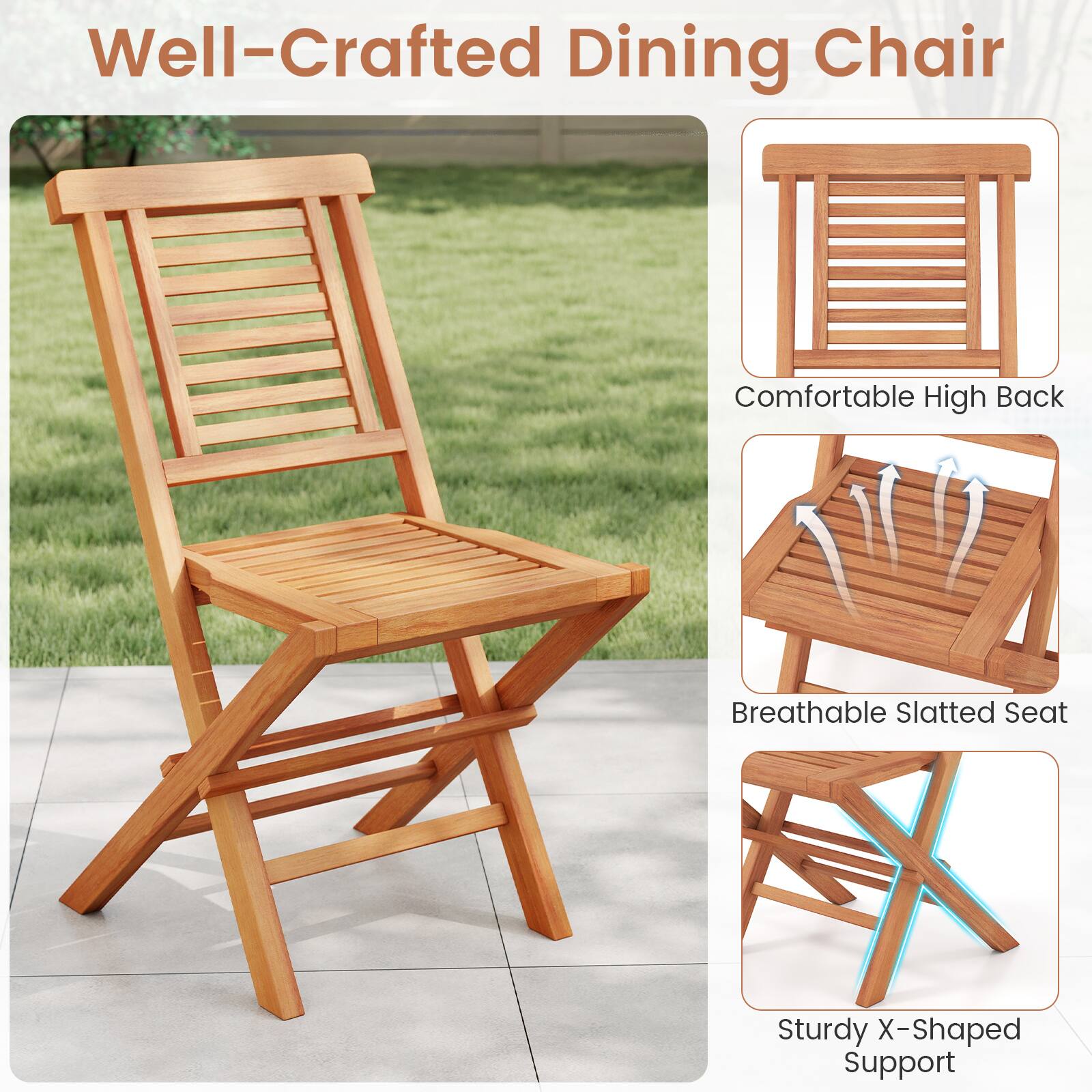 Well-Crafted Dining Chair

Comfortable High Back

Breathable Slatted Seat

Sturdy X-Shaped Support