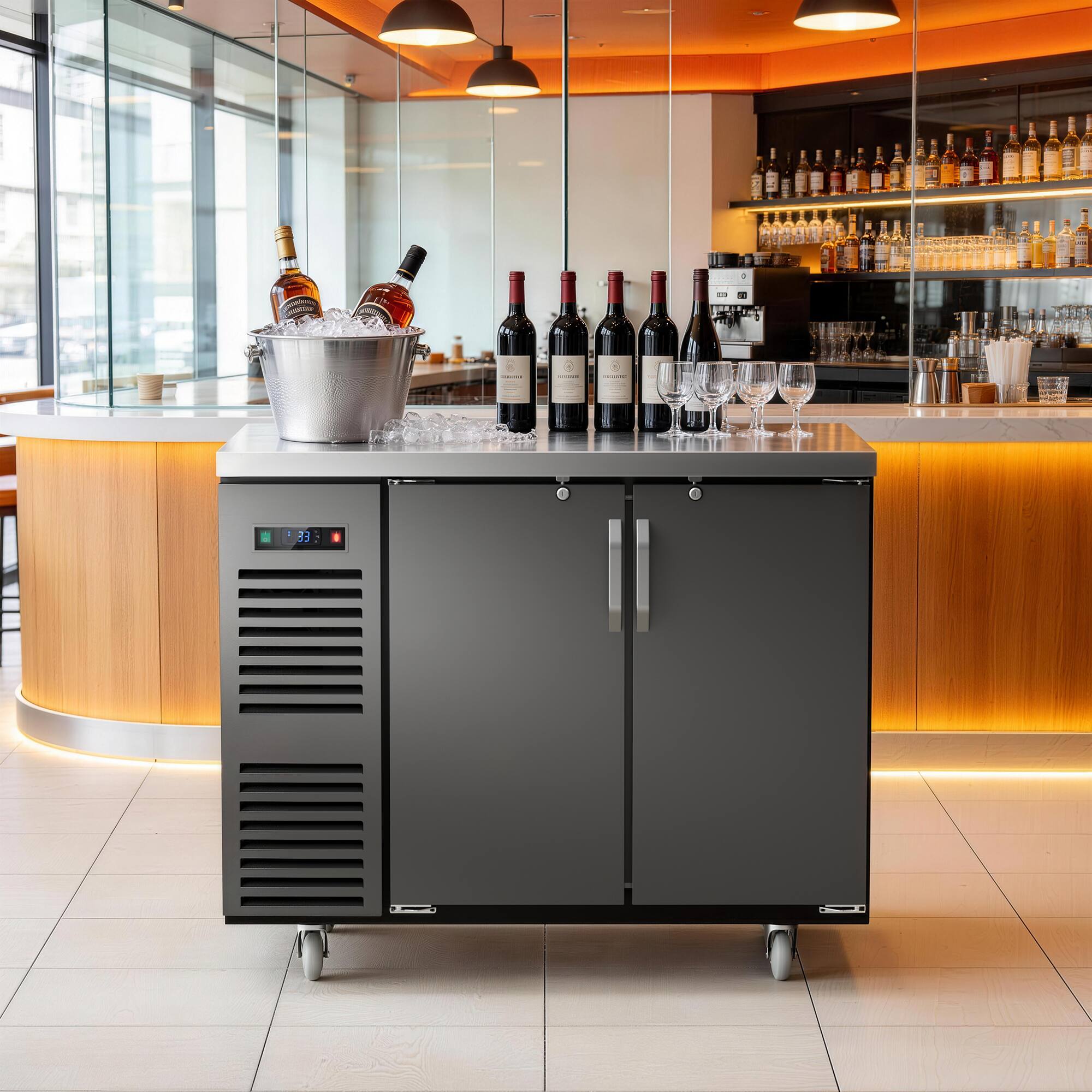 Alt View 5. Coolski - Coolski 48 in. W 15.1 cu. ft. Commercial Solid Door Under Back Bar Cooler Refrigerator in Black Stainless Steel - Stainless steel.