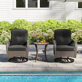 Costway - 3 PCS Patio Swivel Rocker Set Gliding Bistro Furniture Set with Tempered Glass Table - Mix Brown + Black