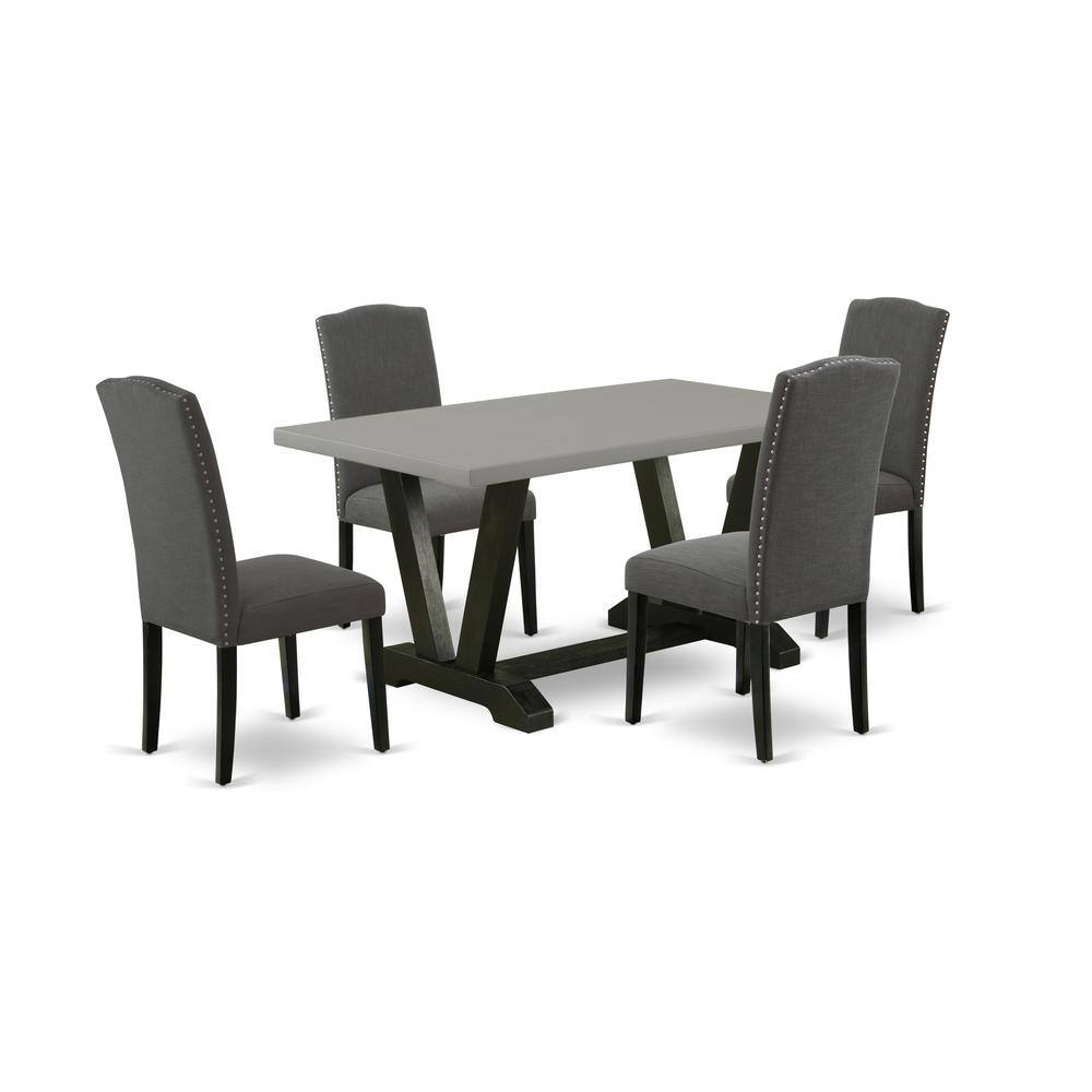 Left. East West Furniture - East West Furniture V696EN120-5 5-Pc Dinette Room Set - 4 Kitchen Chairs and 1 Modern Rectangular Cement Wood Dining - Multi-Color.