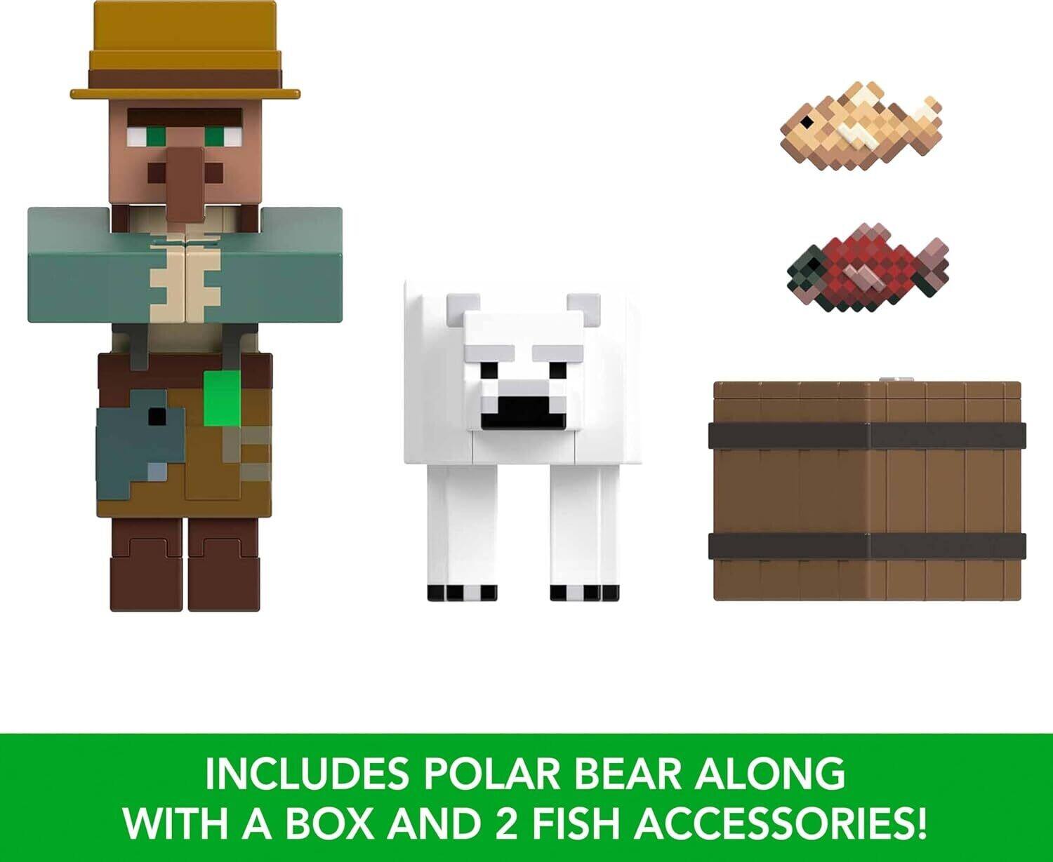 The corrected text is: "Includes Polar Bear along with a box and 2 fish accessories!"