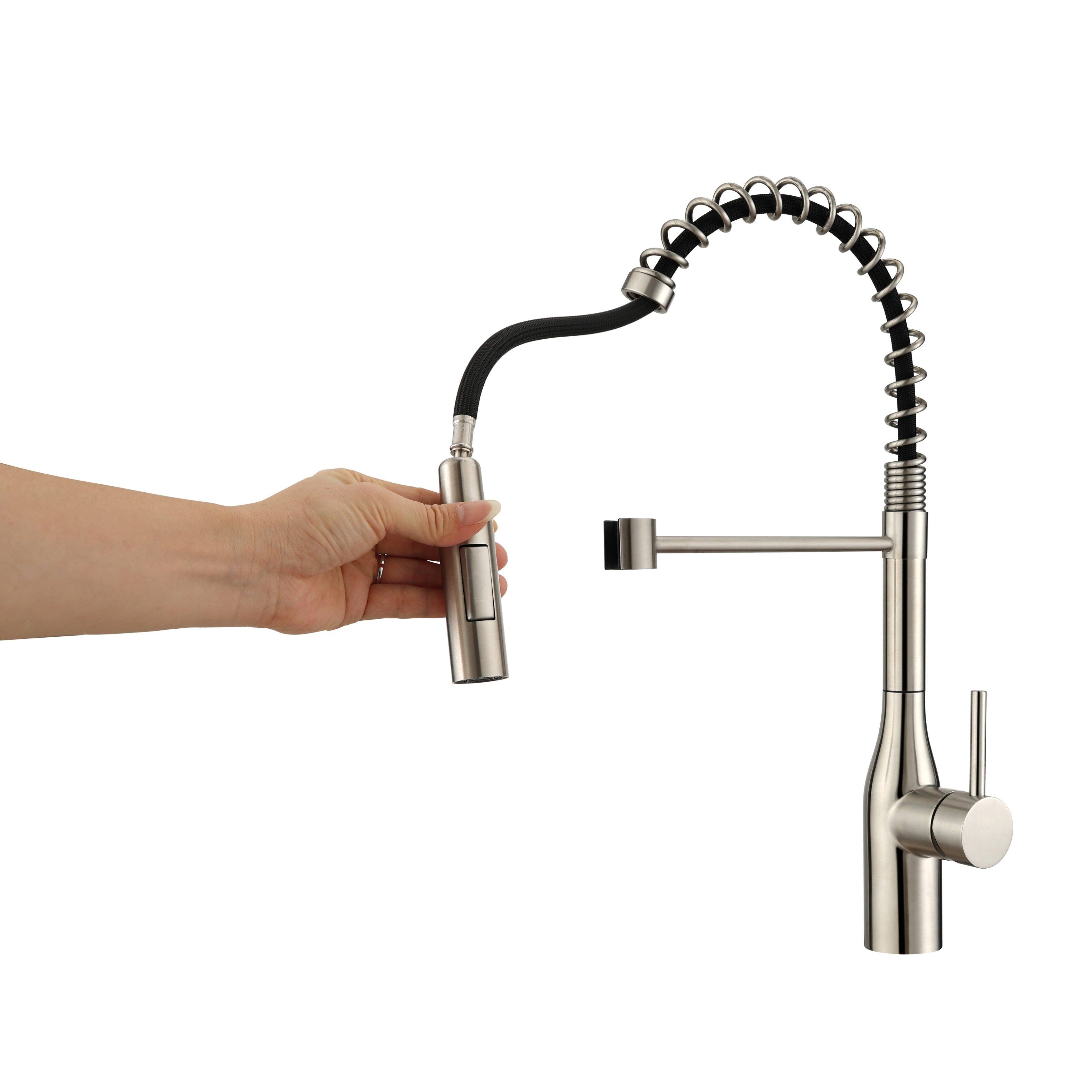 Angle. Bothwa Home - Spring 19.5 - Inch Kitchen Faucet - Brushed Nickel.