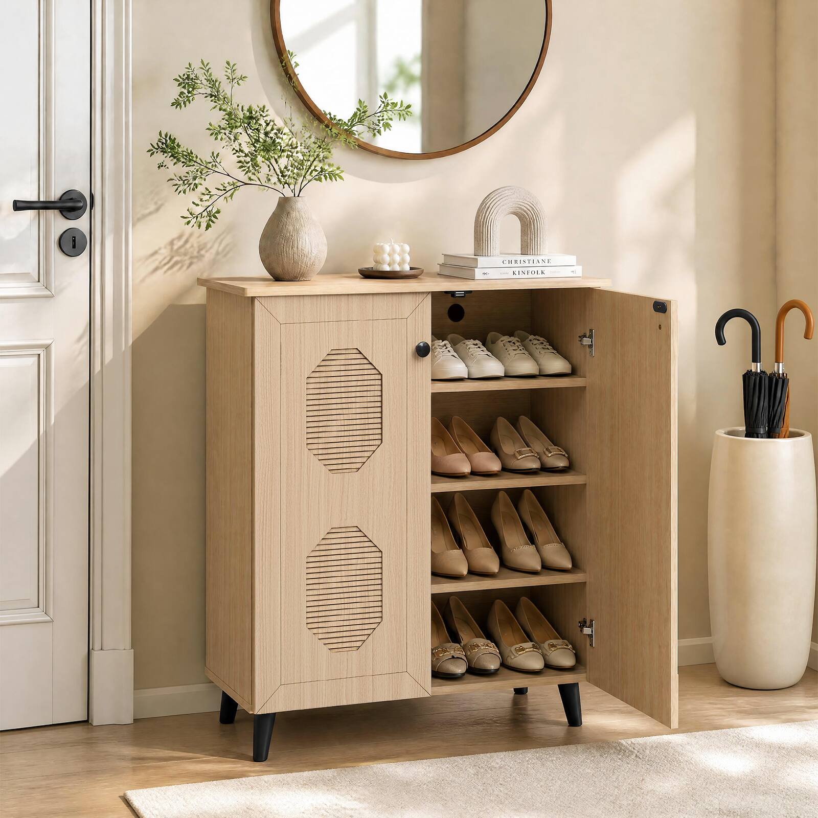 Costway Shoe Cabinet with 2 Doors Freestanding Closed Shoe Storage Unit ...