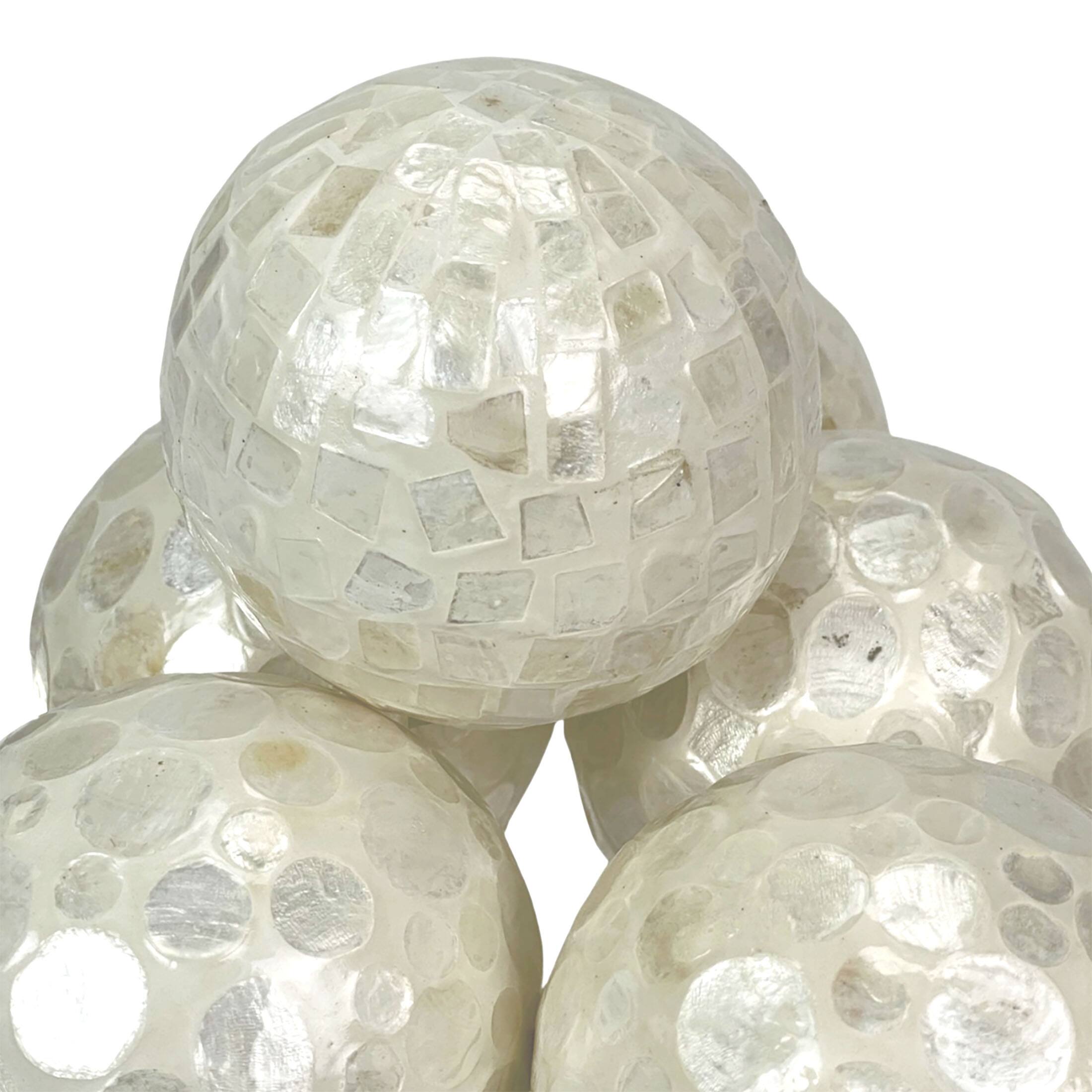 Alt View 9. Things2Die4 - Set of 6 Capiz Shell Deco Spheres 4" White Iridescent Decorative Balls - White.