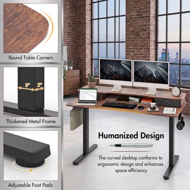 Round Table Corners  
3" 2" Thickened Metal Frame  
Humanized Design  
The curved desktop conforms to ergonomic design and enhances space efficiency  
Adjustable Foot Pads