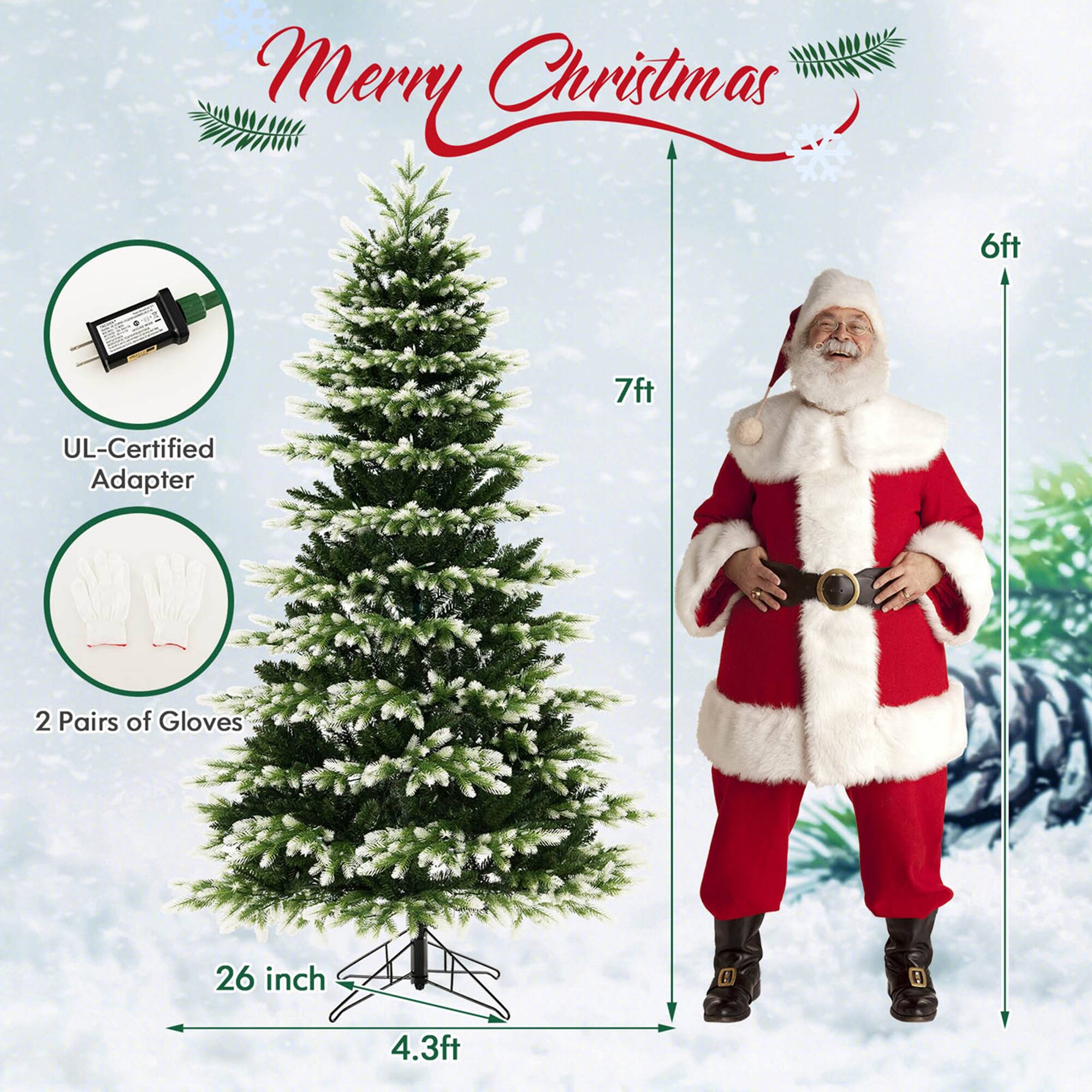 Merry Christmas 6ft 7ft UL-Certified Adapter 2 Pairs of Gloves 26 inch E 4.3ft