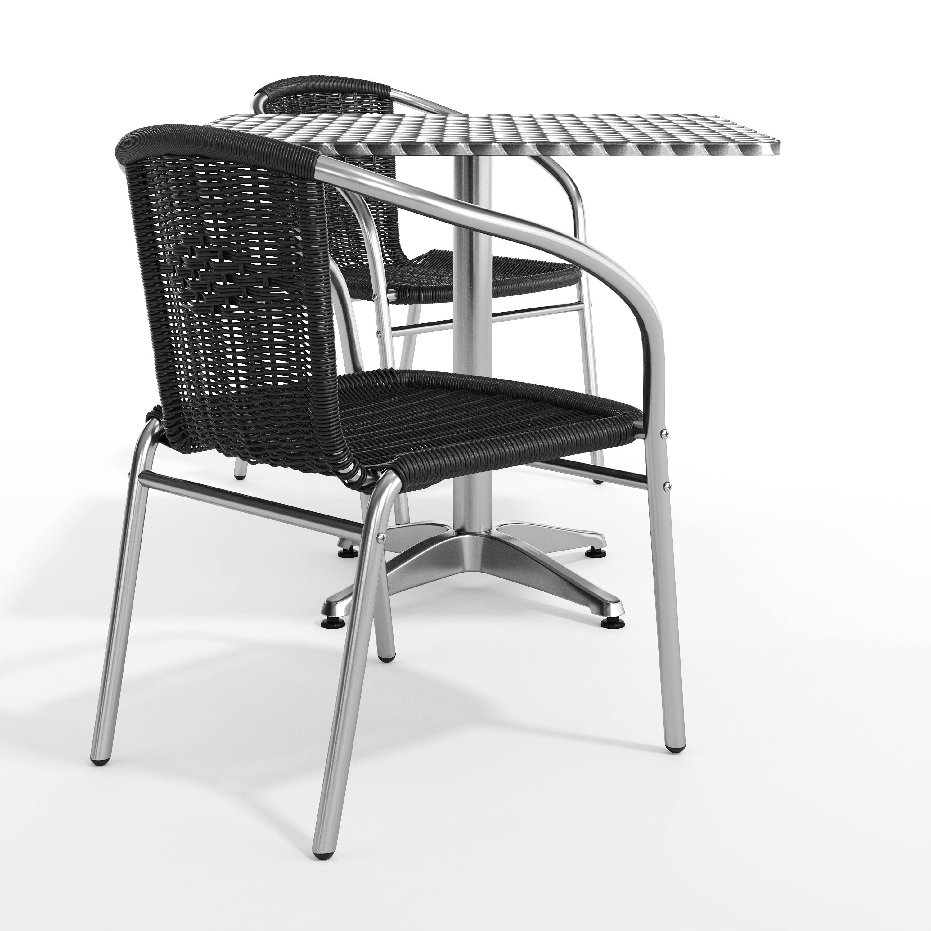 Alt View 9. Emma + Oliver - 31.5" Square Aluminum Garden Patio Table Set with 2 Rattan Chairs - Black.