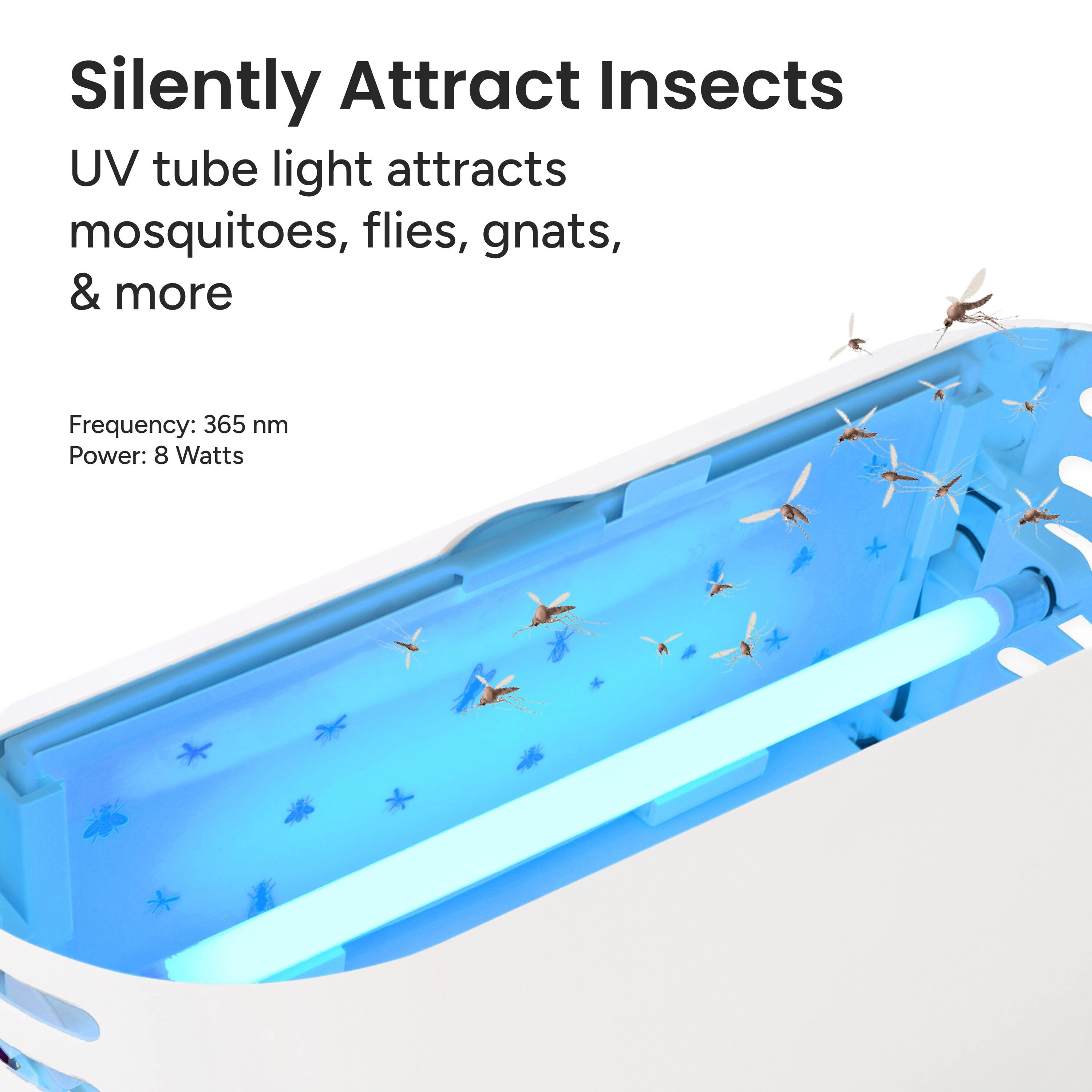 Silently Attract Insects

UV tube light attracts mosquitoes, flies, gnats, & more

Frequency: 365 nm  
Power: 8 Watts