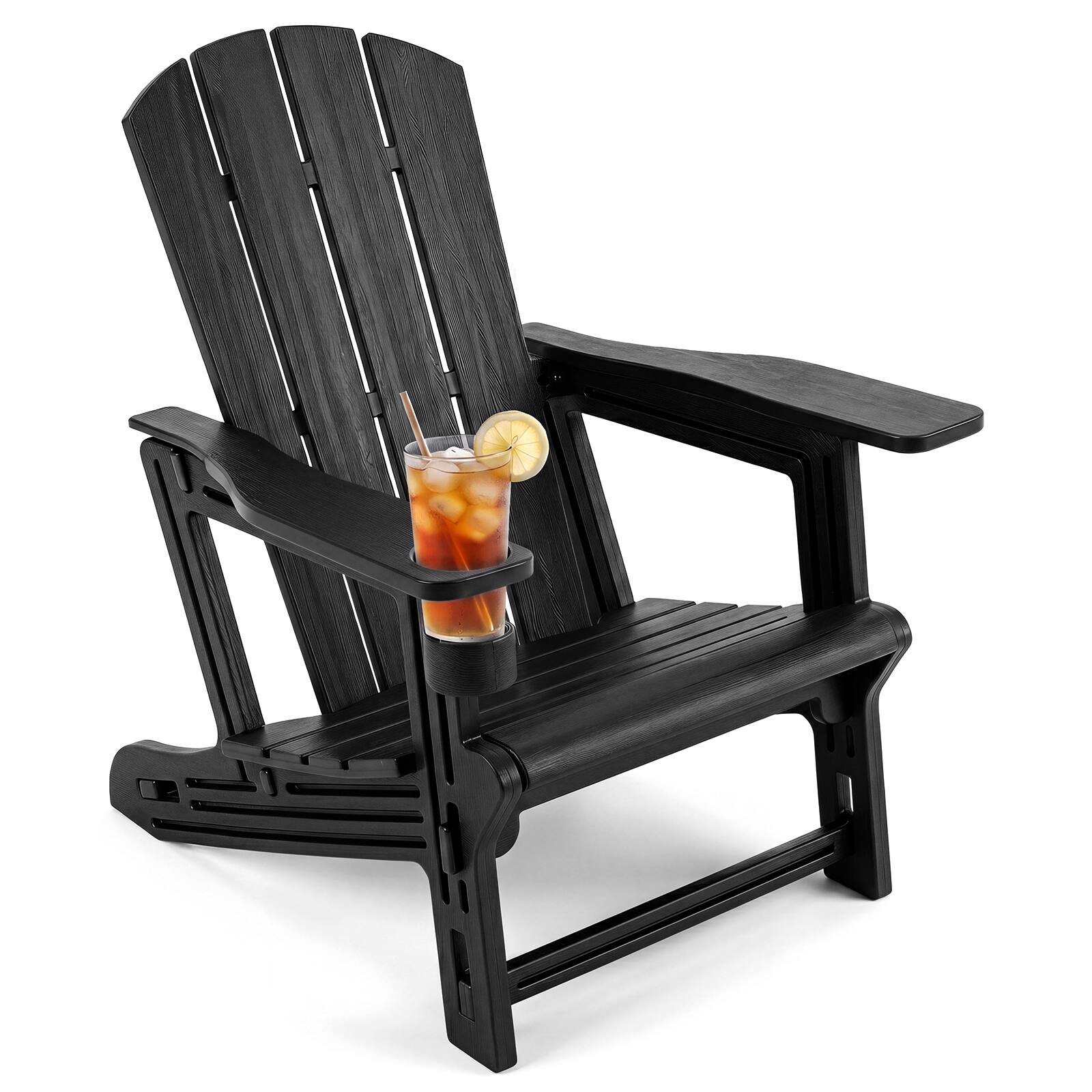 Alt View 1. Costway - Costway 1 PCS HDPE Adirondack Chairs with Realistic Wood Grain, Extended Backrest for Backyard - Black.