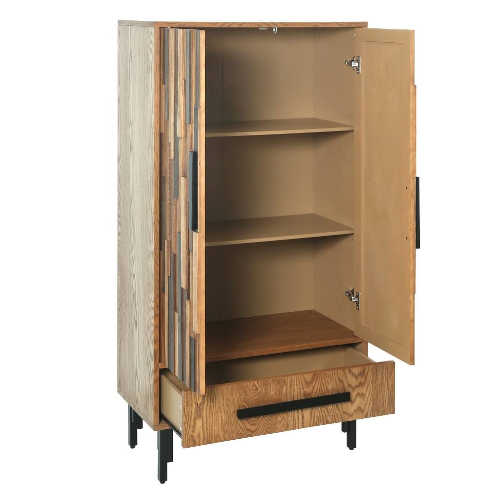 Alt View 6. Loheer - Loheer Tall Storage Cabinet with Drawer Wood Accent Sideboard for Living Room Hallway Freestanding Two Door Furniture - Ash Wood Grain.