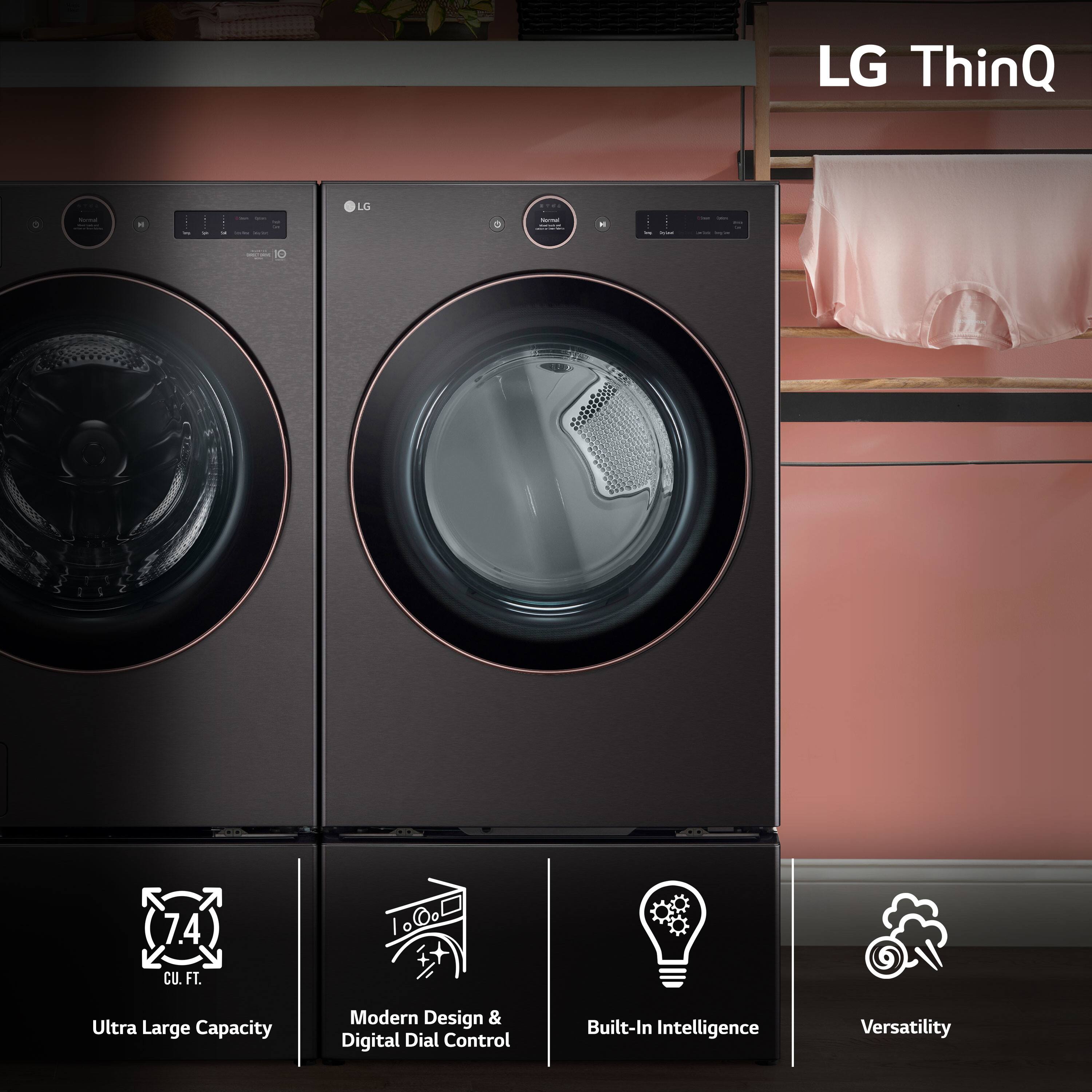 LG ThinQ LO: - 7.4 CU. FT. 1000 O I+ Ultra Large Capacity Modern Design & Digital Dial Control Built-In Intelligence Versatility
