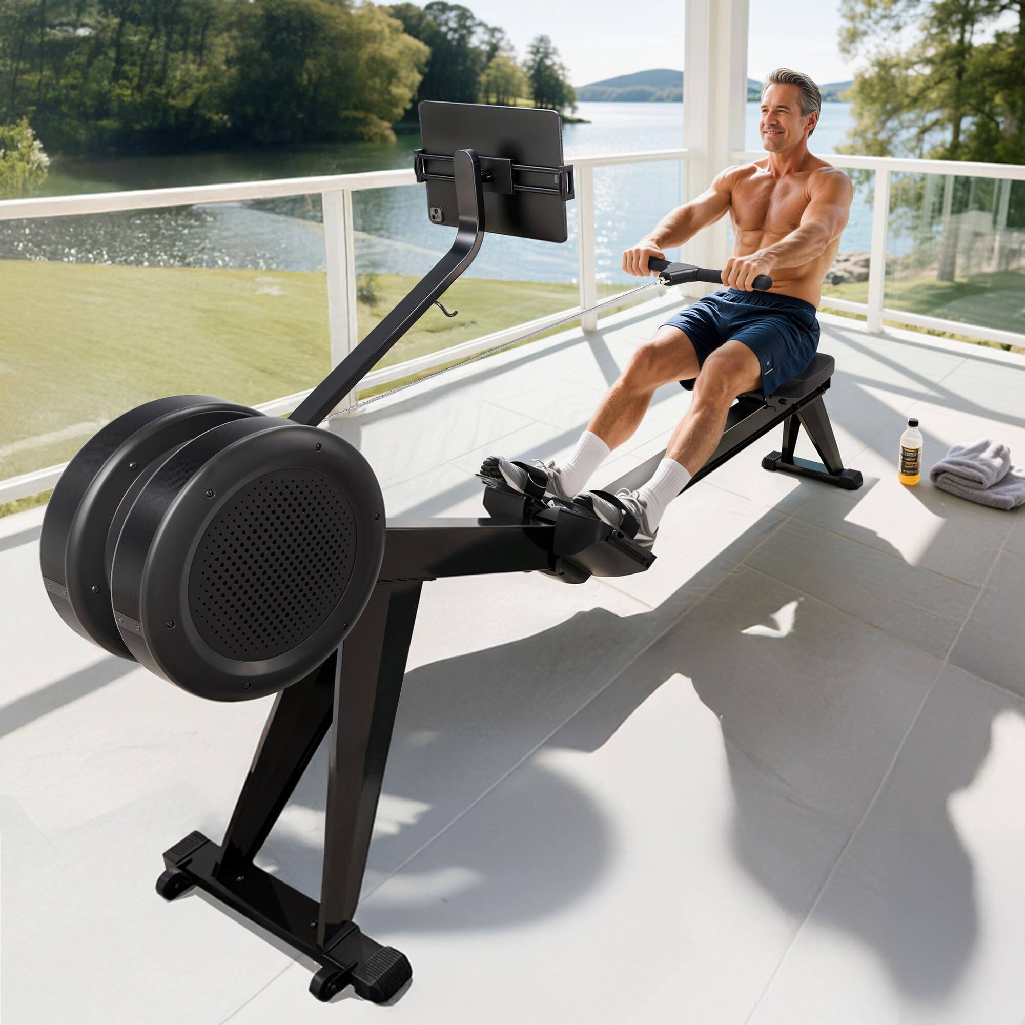 Alt View 1. FED Fitness - Rowing Machine for Home, Professional Adjustable Air+Magnetic Dual Resistance Rower Machines with Self-Powered Monitor - balck.