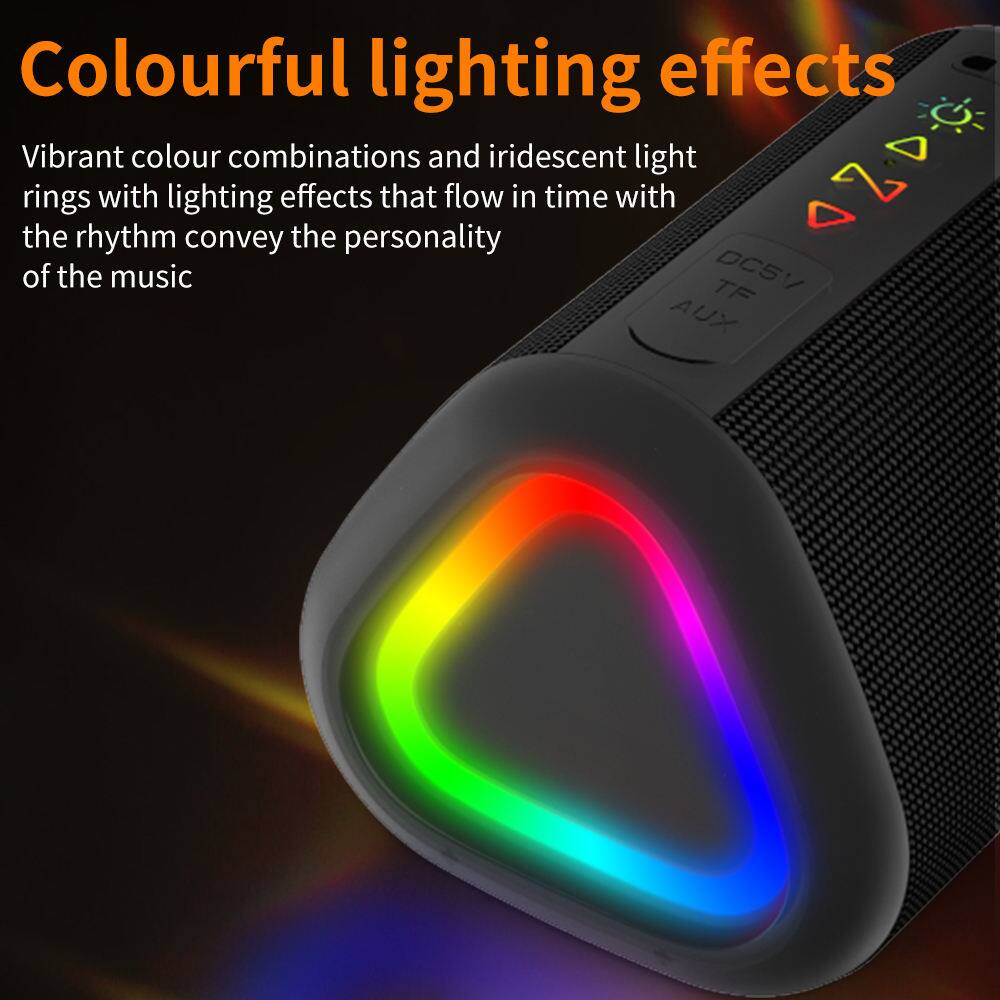Colourful lighting effects

Vibrant colour combinations and iridescent light rings with lighting effects that flow in time with the rhythm convey the personality of the music

DC5V TF AUX