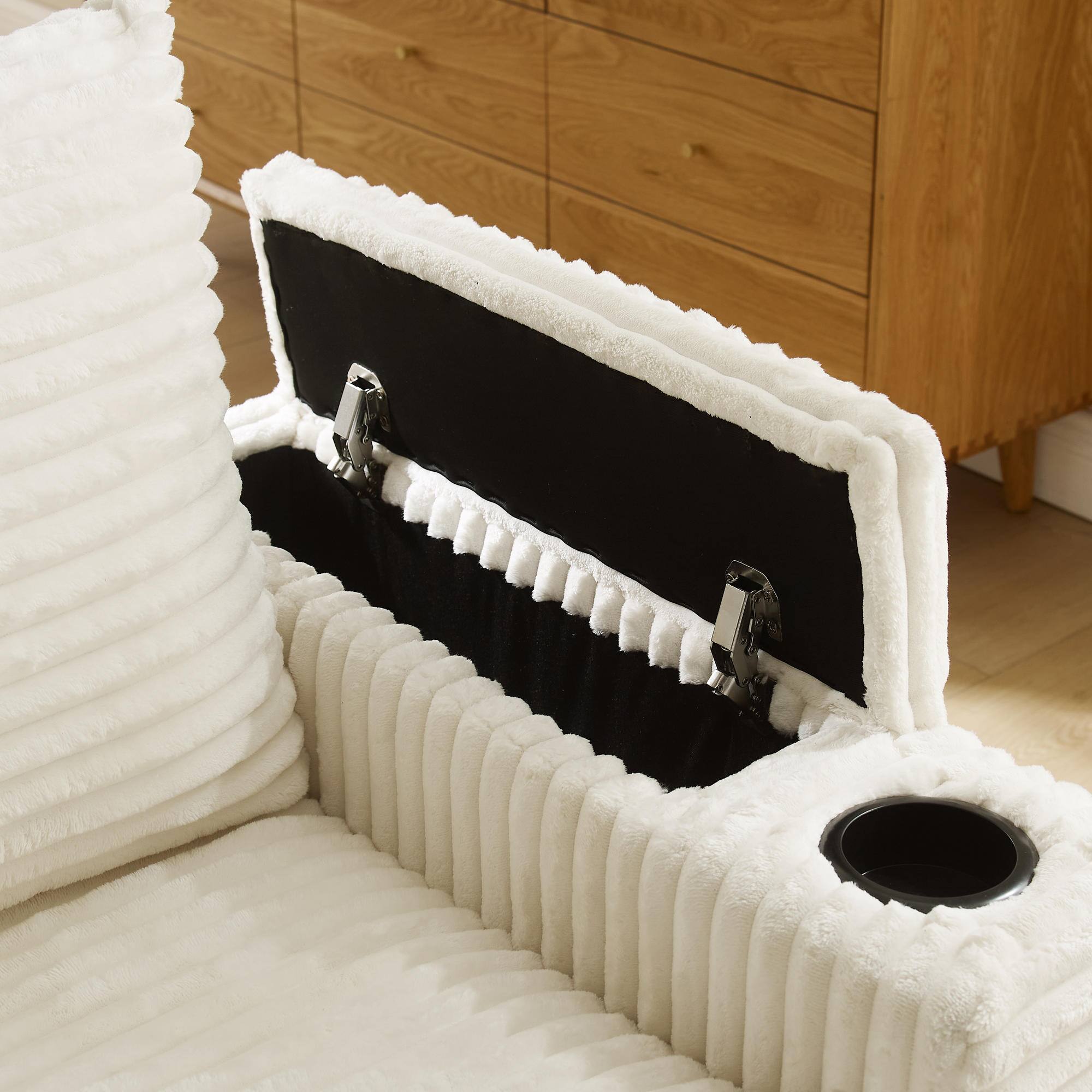 Alt View 8. Meqiodas - Corduroy L-Shaped Sectional Sofa with Ottoman, Comfy Cloud Couch with Charger, Cup Holders & Armrest Storage - Beige(3+1).