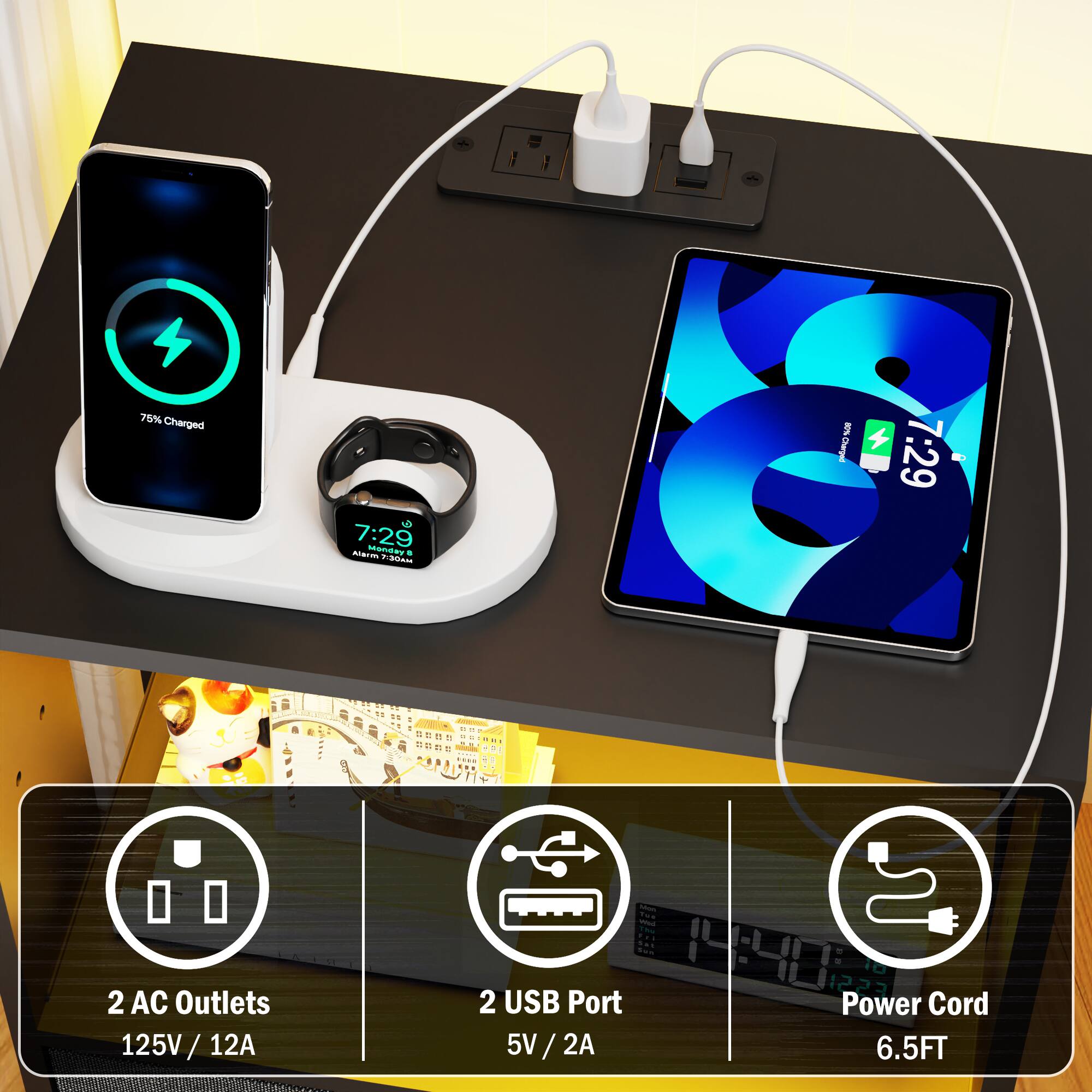 75% Charged

2 AC Outlets  
125V / 12A

2 USB Port  
5V / 2A

Power Cord  
6.5FT