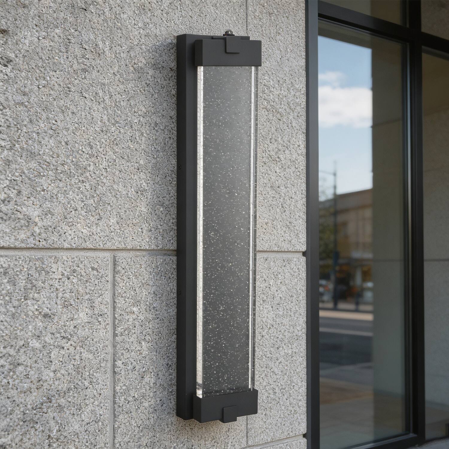 Alt View 3. Umeiluce - 24 inches Crystal LED Outdoor Wall Sconce 3000K Dimmable Dark to Dawn - Matte Black.
