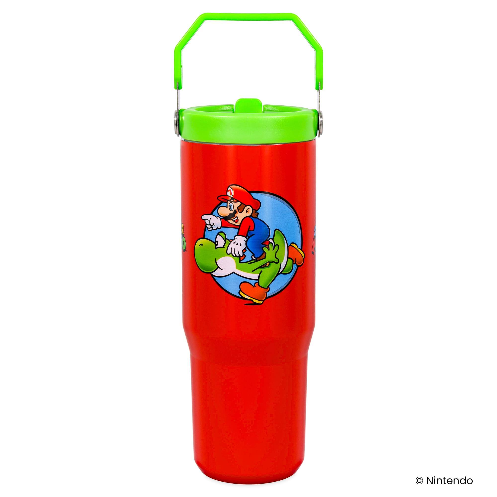 Alt View 10. Pyramid America - Super Mario Bros. Mario and Yoshi 30-Ounce Flip Straw Stainless Steel Tumbler - Red.