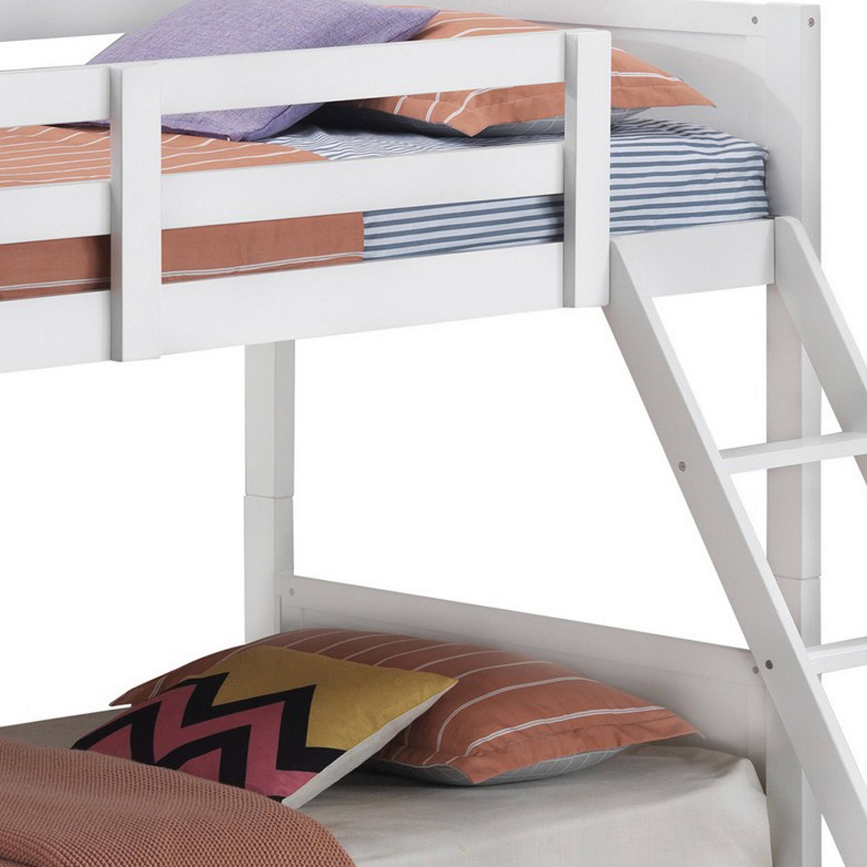 Alt View 2. Manhattan Lane - Amey Twin over Twin Bunk Bed, Guard Rails, Attached Ladder, White Wood - White.