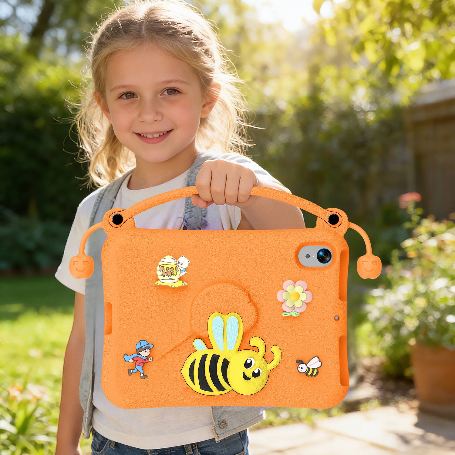 Alt View 4. Dteck - for Apple iPad mini (A17 Pro) 2024 & iPad mini 6 2021 8.3" Kids EVA Tablet Case,Shockproof Kickstand Cover + Handle - Orange.