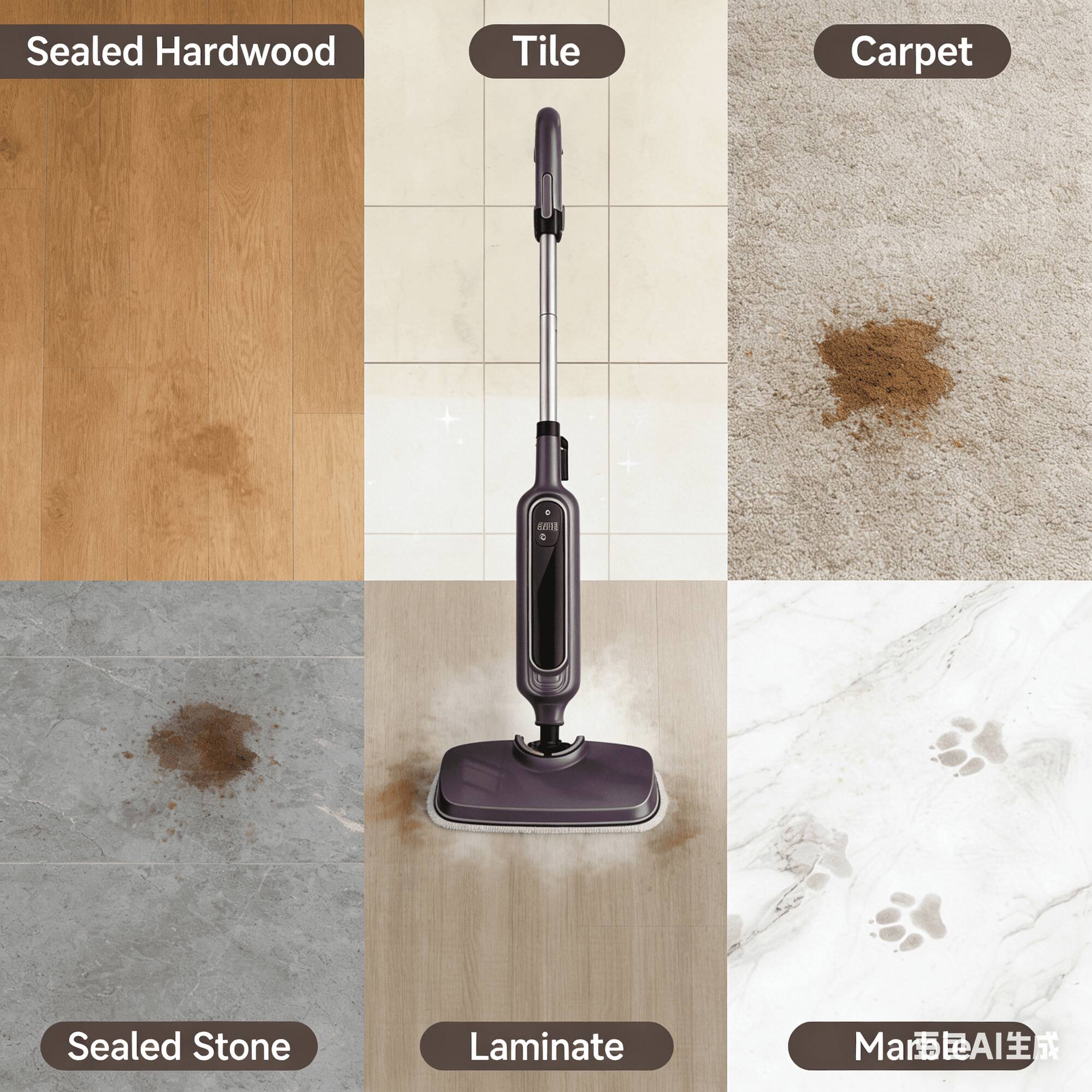 Sealed Hardwood  
Tile  
Carpet  
Sealed Stone  
Laminate