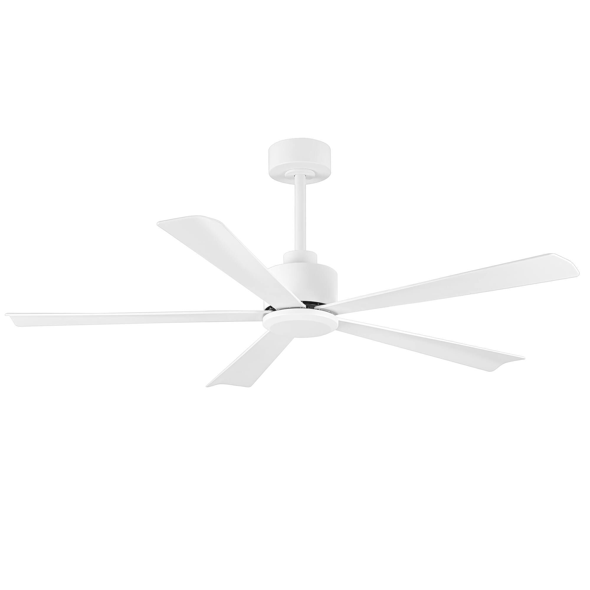 Angle. Breezary - 52'' Modern Indoor Ceiling Fan without Light, 5 ABS Blades, 6-Speed Reversible DC Motor, Remote Control, 5-Inch Downrod - Matte White.