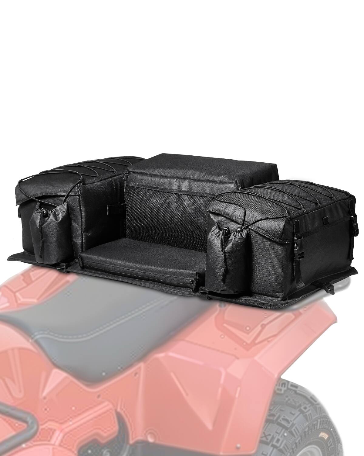 VEVOR - ATV Rear Storage Bag, 50L ATV Rear Cargo Bag with Sponge Seat Cushion & Bottle Holder, 600D Oxford Cloth Rear Seat - Black