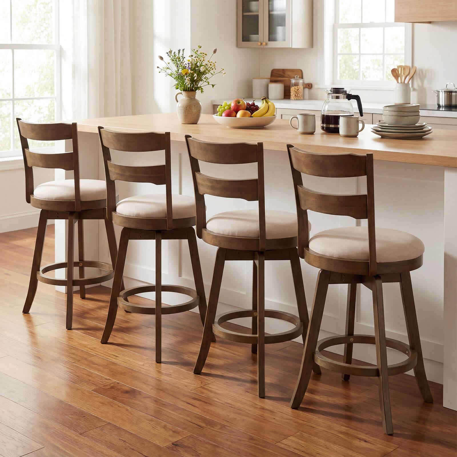 Alt View 4. Costway - Costway 25" Swivel Counter Barstools Set of 2 with Backrest Upholstered Seat for Pub Island - Natural.
