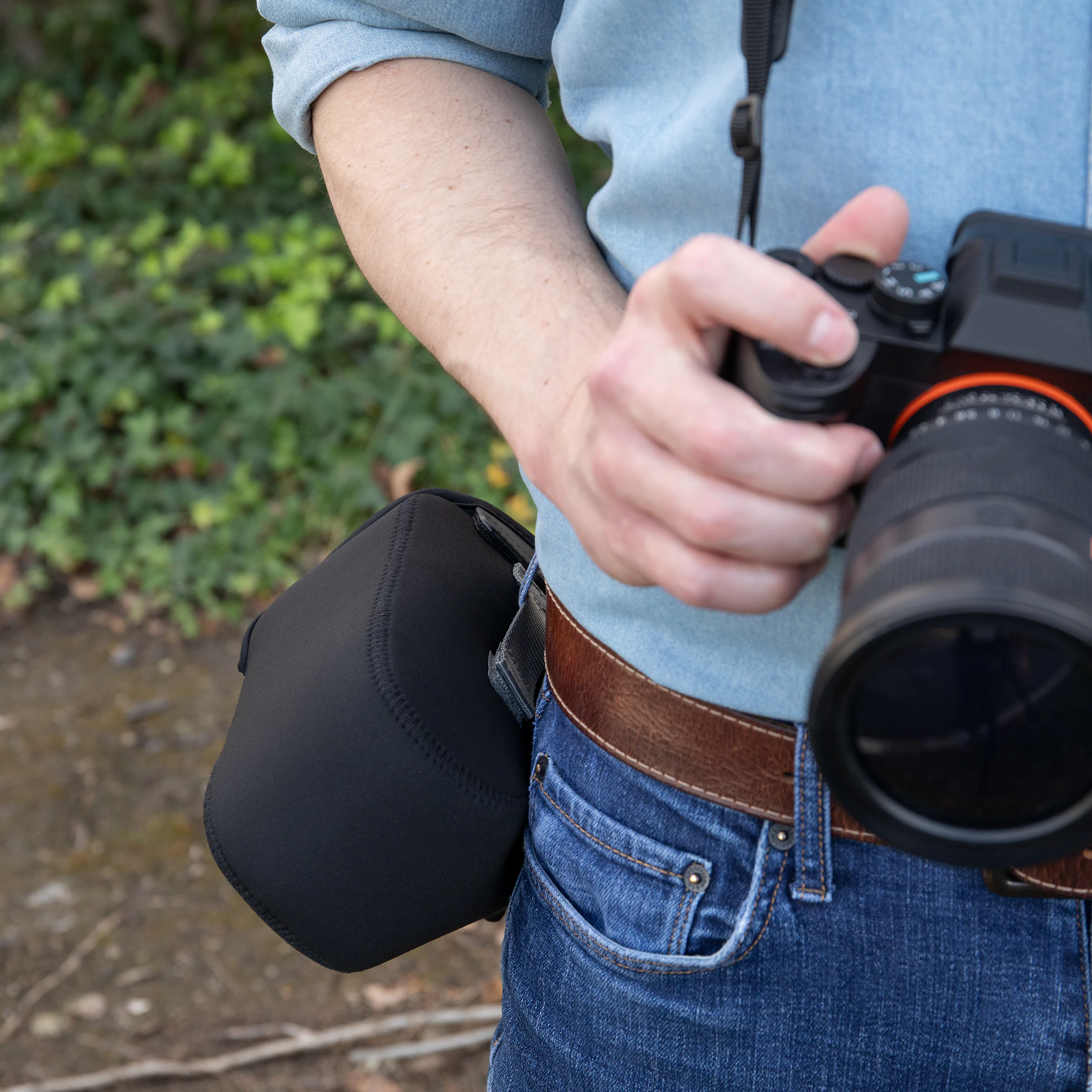 Alt View 5. USA Gear - USA Gear Camera Sleeve (Large) for Mid-Size SLRs - Pocket & Belt Loop (Black).