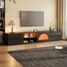 APRILSOUL - Modern TV Stand with Fluted Glass Door for TVs Up to 100in Media Console with Sliding Door and 2 Drawers LED - Black