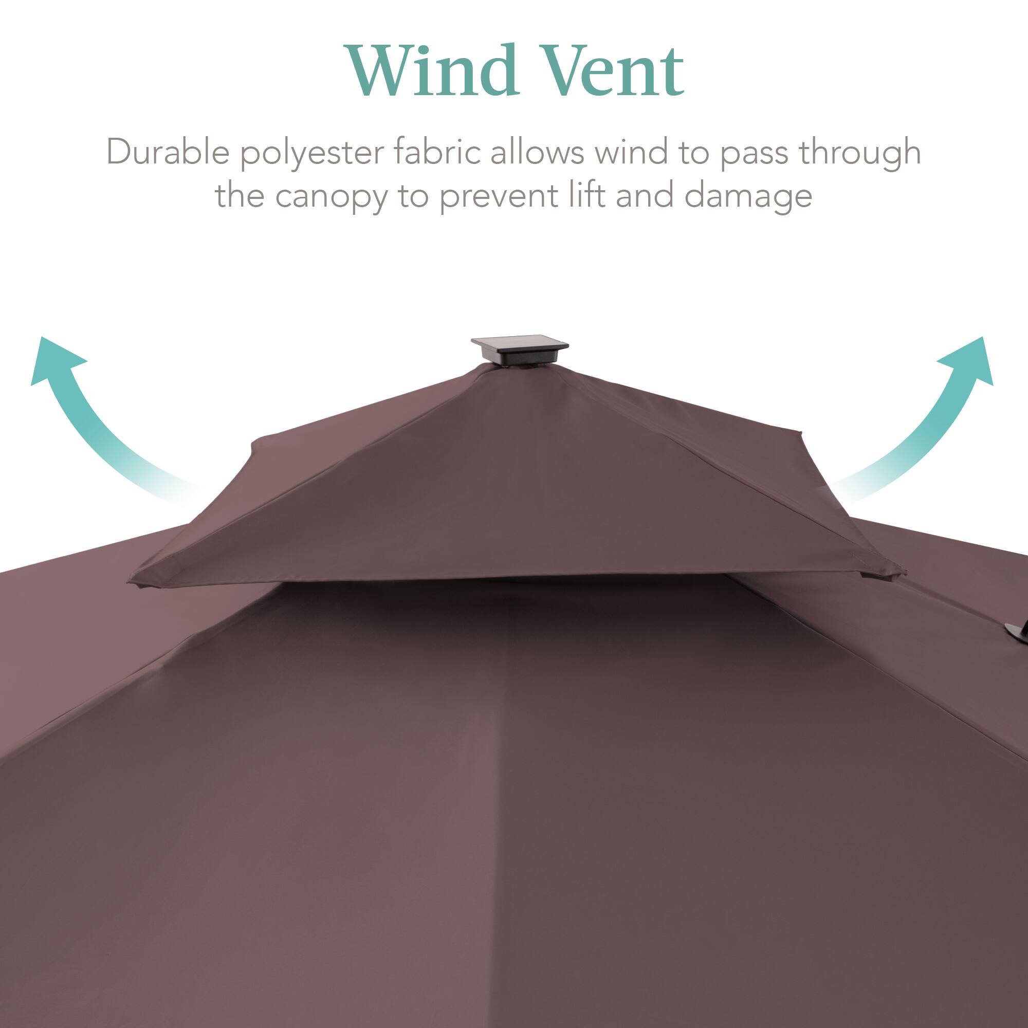 Wind Vent

Durable polyester fabric allows wind to pass through the canopy to prevent lift and damage