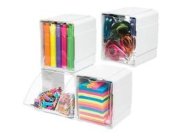 Deflecto - Deflect-O Interlocking Tilt Bin Compartment Plastic Storage, 4/Pack (421103) - White/Clear