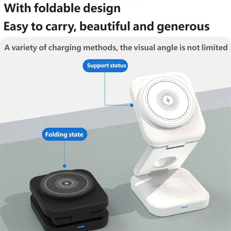 With foldable design  
Easy to carry, beautiful and generous  

A variety of charging methods, the visual angle is not limited  

Support status  
Folding state