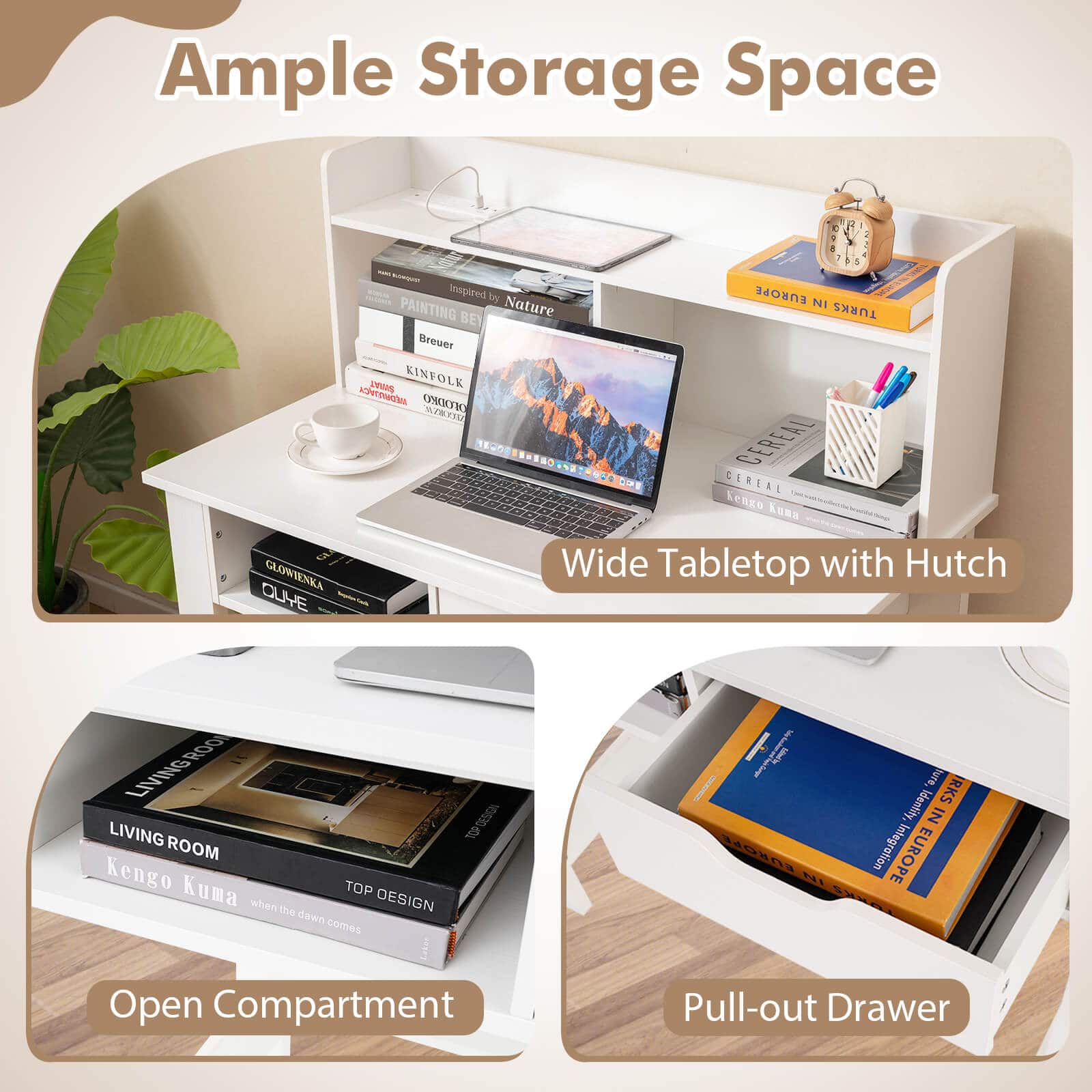 Ample Storage Space:
1. Wide Tabletop with Hutch:
- Inspired by Kengo Kuma
- Designed by Kengo Kuma
- Beyond TUNKS Brouer JRS KINFOLE
- CEREAL CEREAL
- Open Compartment
- Pull-out Drawer