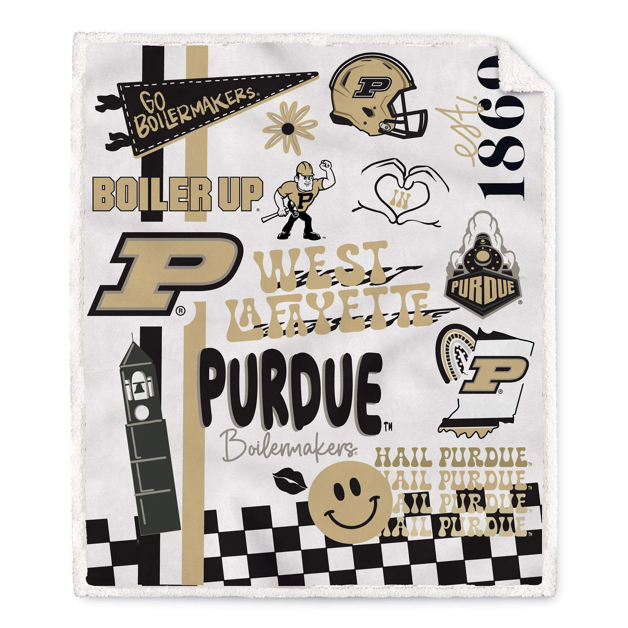 Pegasus - Purdue Boilermakers 60" x 70" Loco Fan Ultra Cozy Sherpa Blanket - Multicolor