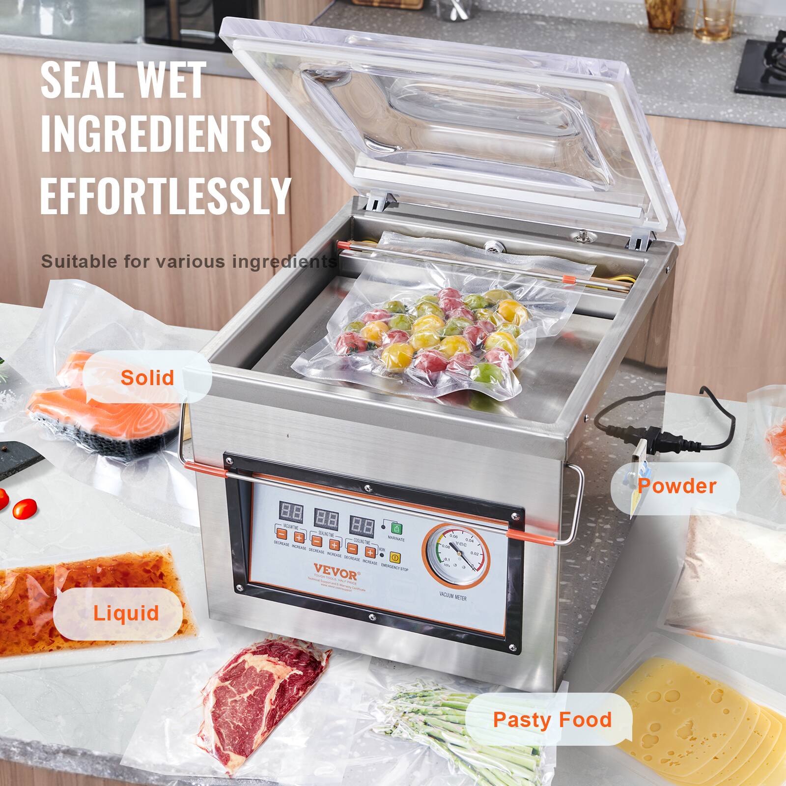 SEAL WET INGREDIENTS EFFORTLESSLY Suitable for various ingredients Solid Powder Liquid Pasty Food