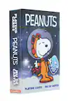 Sure, here is the corrected and grouped text from the image:
**Front:**
- PEANUTS
- PLAYING CARDS • JEU DE CARTES
**Side:**
- PLAYING CARDS
- PEANUTS
- JEU DE CARTES
- AQUARIUS
**Additional Text:**
- APOLLO LAUNCH TEAM