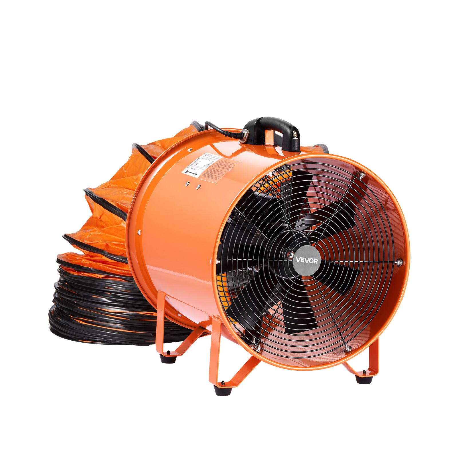 Alt View 5. VEVOR - 16 inch Portable Ventilator, 2 Speed 5175CFM High-Velocity Industrial Utility Blower Fan with 33ft Flexible Duct Hose - Orange.