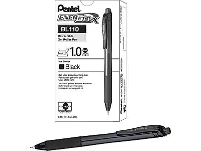 Pentel ENERGELX BL110
Retractable Gel Roller Pen
1.0 mm
Black
Ink Color: Black
Gel Ink for smooth writing
Retractable gel roller pen
Write with a smooth, assured feel
Ultimate comfort
Ultimate control
Ultimate design
Pentel Co., Ltd.