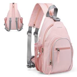 Unique Bargains - Crossbody Sling Bag with Water Bottle Holder 8.3" Convertible Small Backpack Anti Theft Daypack Chest Fanny Pack - Pink