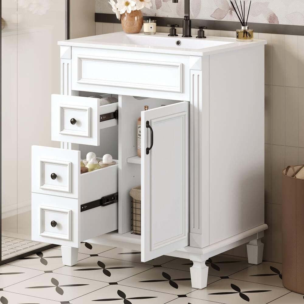 Back. Loheer - Loheer 24 inch bathroom vanity with sink White Small Bathroom Vanity with 2 Drawers and Adjustable Shelf - White.