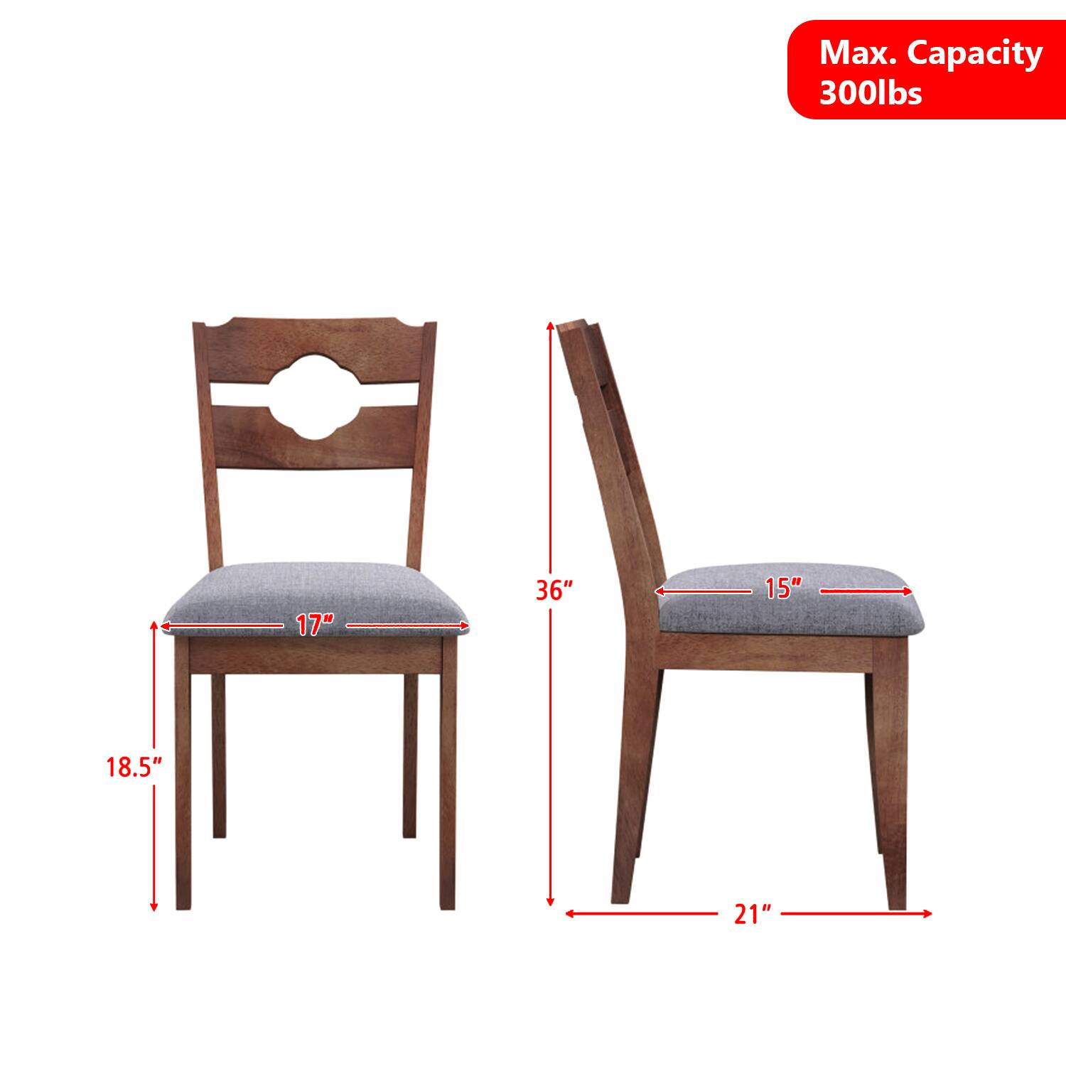 Max. Capacity 300lbs  
17"  
36"  
15"  
18.5"  
21"