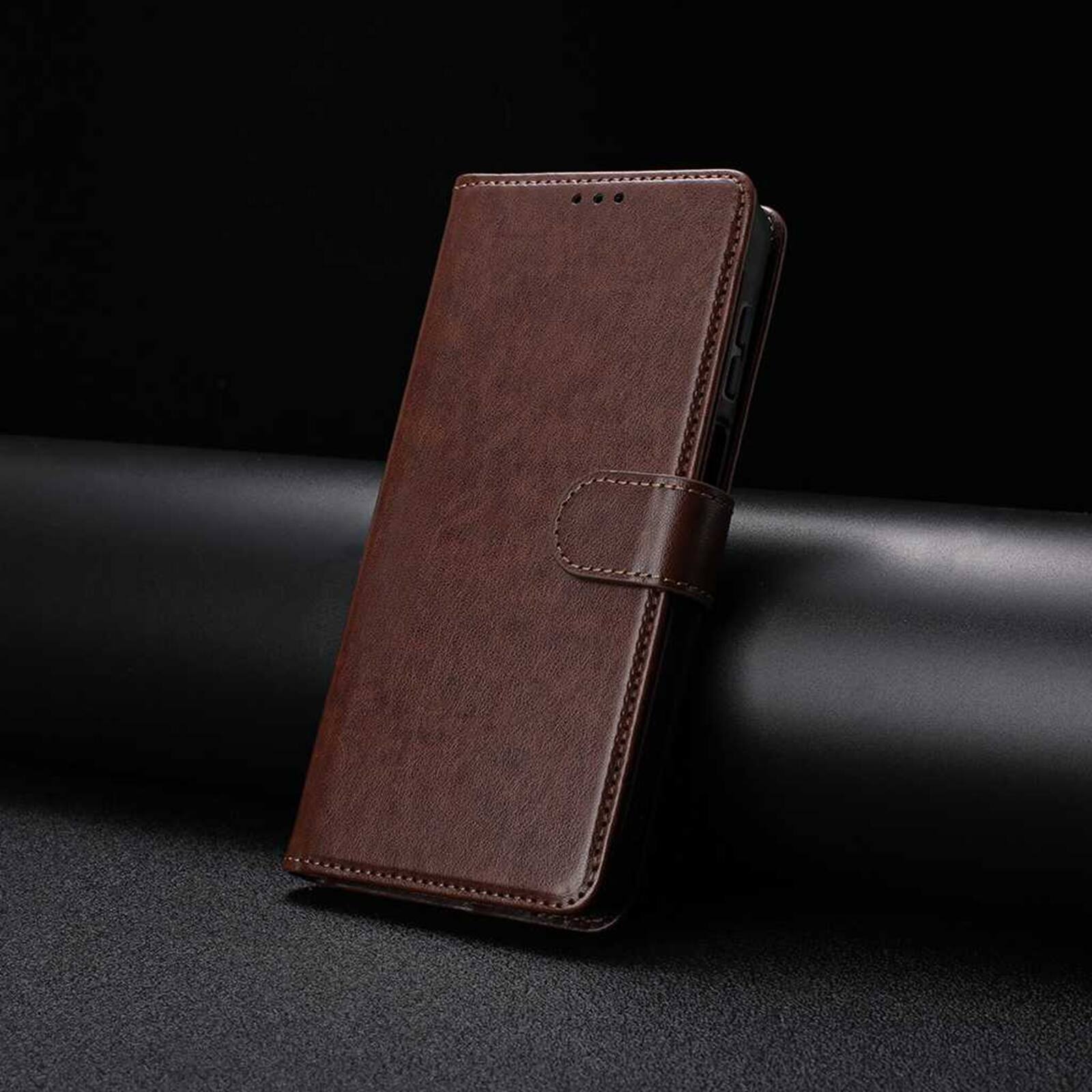 Angle. Dteck - Dteck Wallet Folio Case for Apple iPhone 16e/17e, Shockproof Magnetic PU Leather Flip Card Slots Stand Case - Brown.