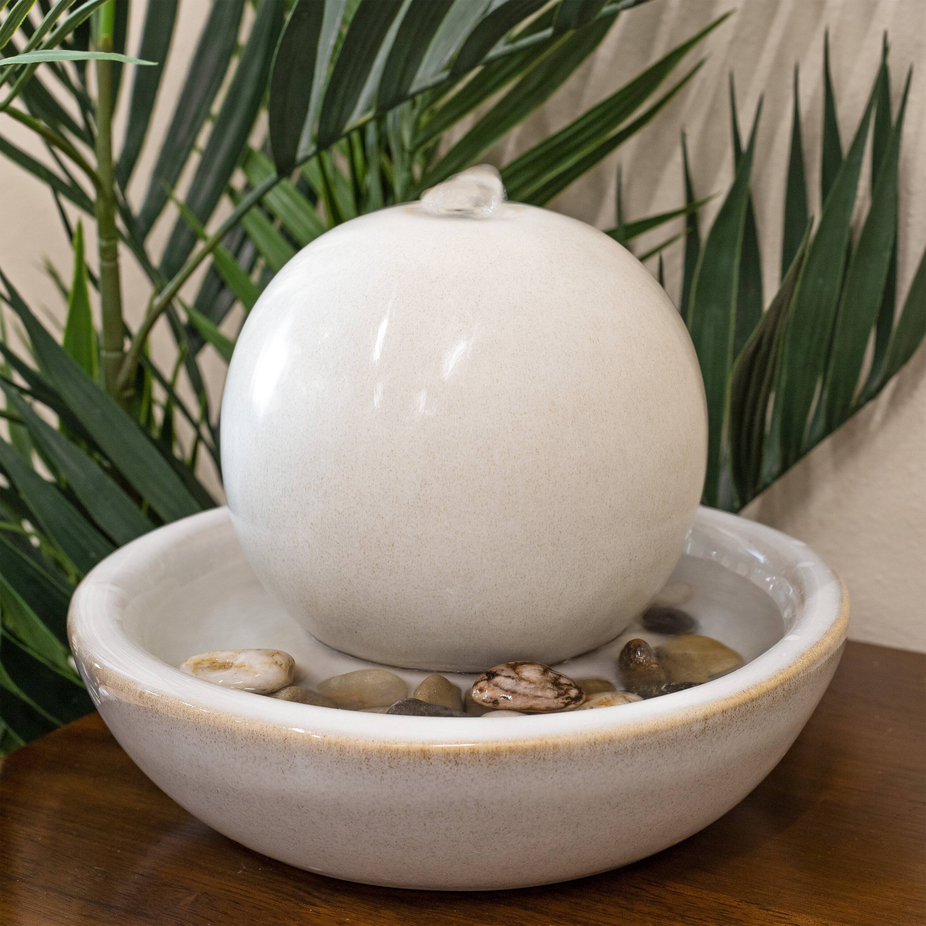 Alt View 7. Sunnydaze - Ceramic Indoor Tabletop Water Fountain with Orb - White - White.