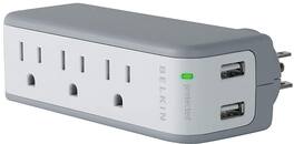 Belkin - USB Swivel Surge Protector Charger, 3 AC Outlets, 2 USB Ports, 918J Surge Protection, LED Indicator, Travel - White