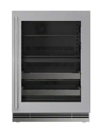 Front. U-Line - U-Line 24"W. 4.9 Cu.Ft. Built-In Stainless Steel Frame w. Glass Dual-Zone Compact Beverage Center - Stainless Steel.