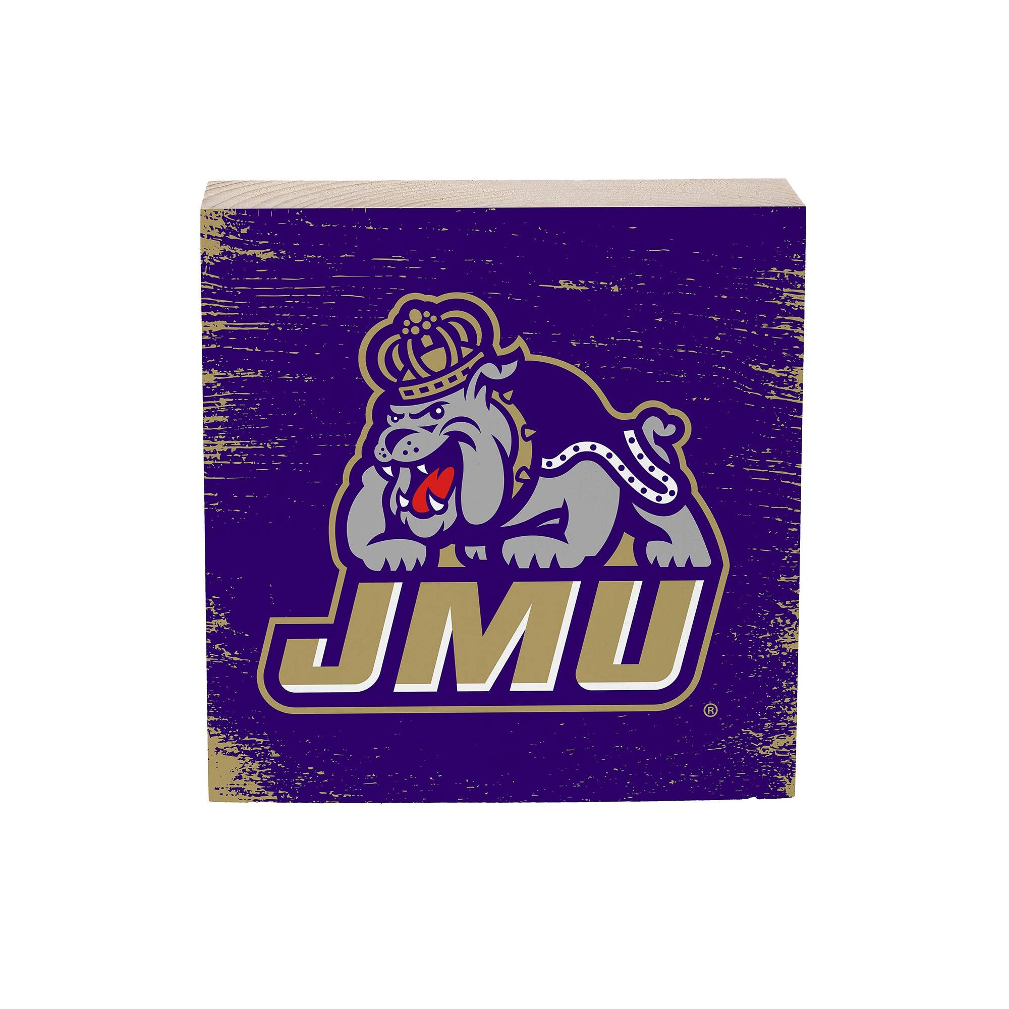 James Madison Dukes 6" Square Fan Chant Wood Block Shelf Sign